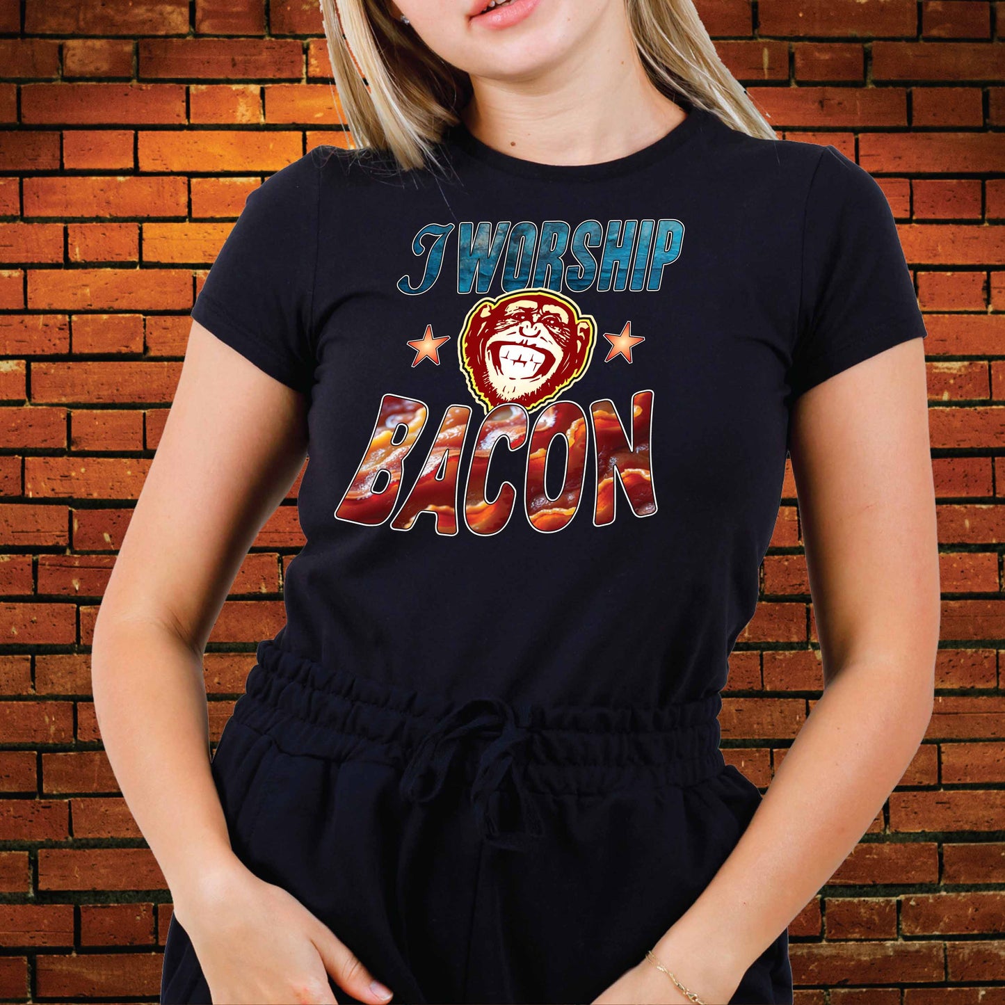Worship Bacon Funny Slogan Cotton T-Shirt