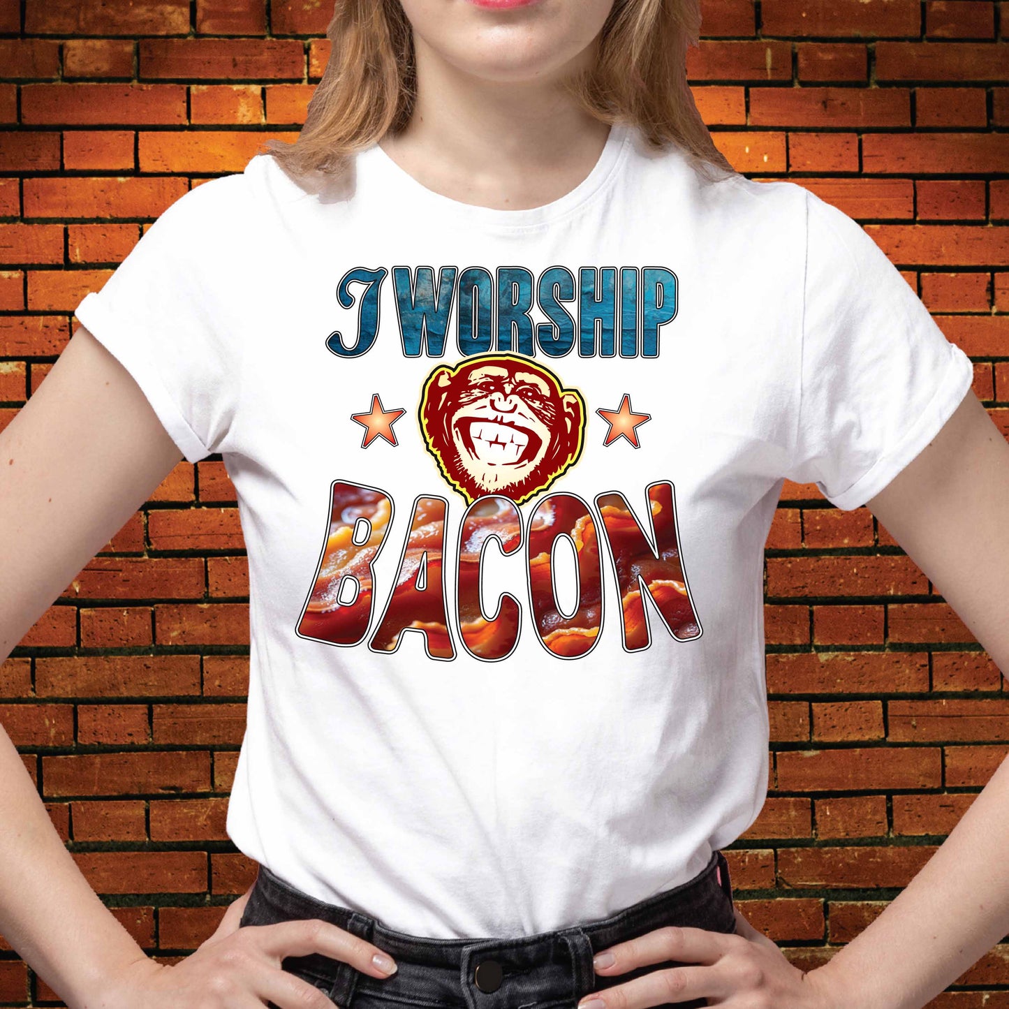 Worship Bacon Funny Slogan Cotton T-Shirt