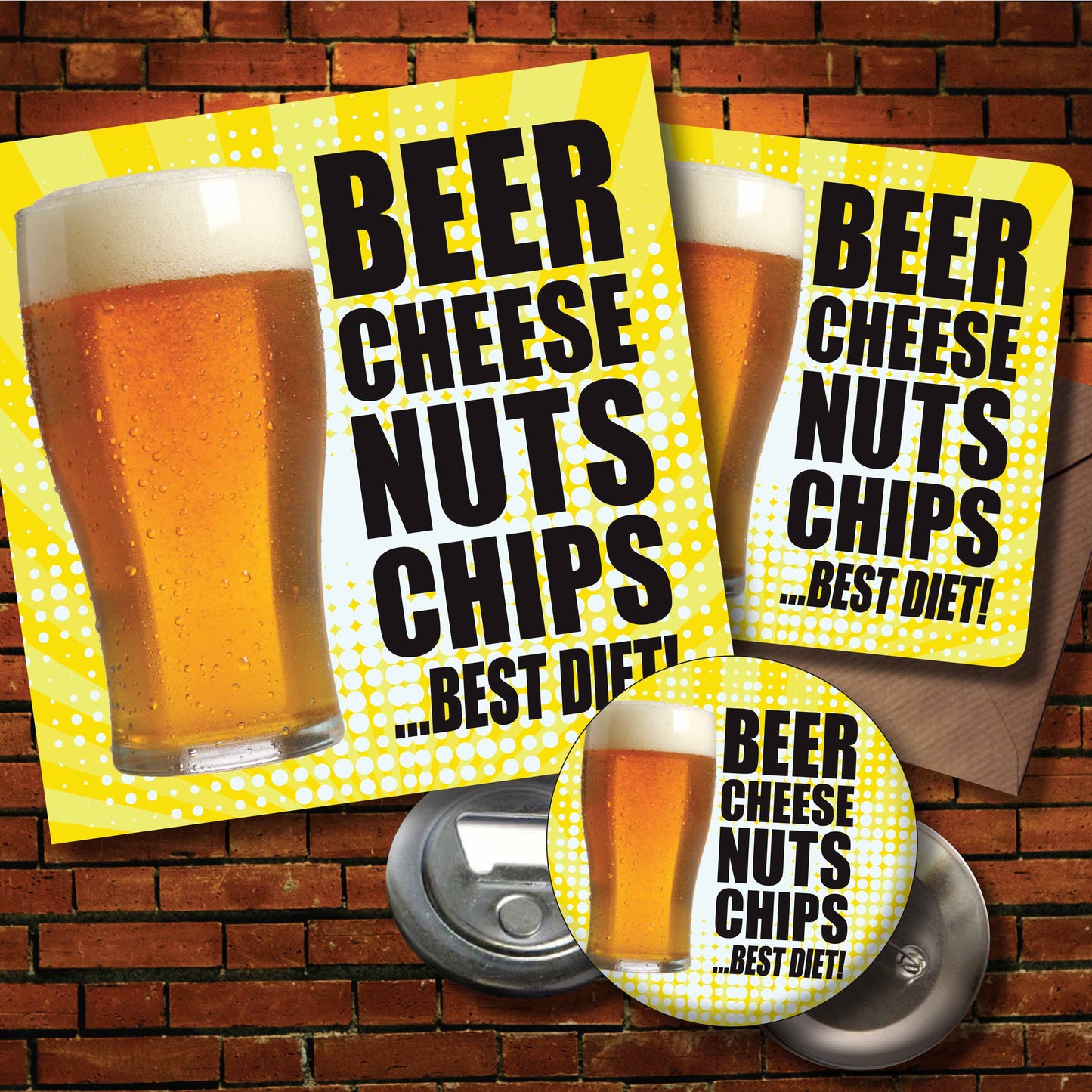 Beer Diet Art Print + Badge + Bottle Opener + Birthday Card