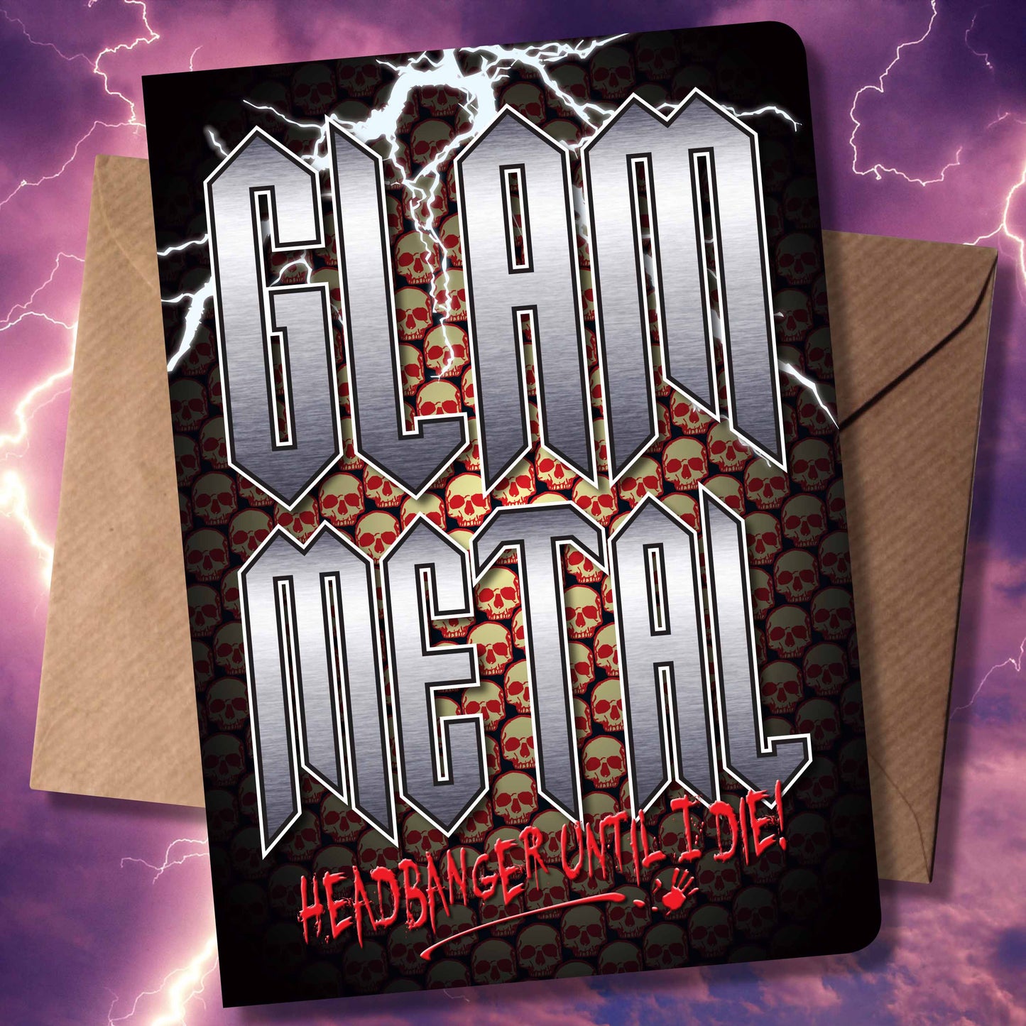 Glam Metal Headbanger Art Print + Birthday / Greetings Card
