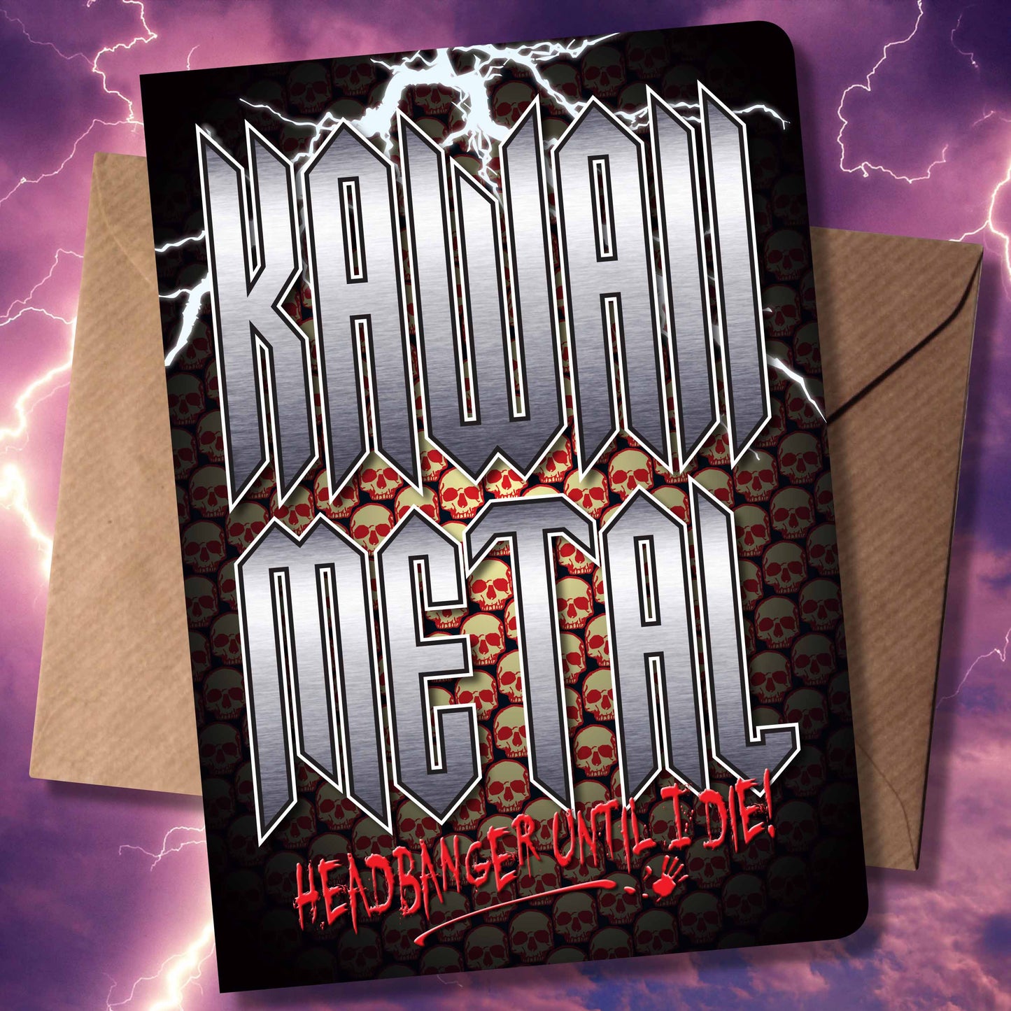 Kawaii Metal Headbanger Art Print + Birthday / Greetings Card
