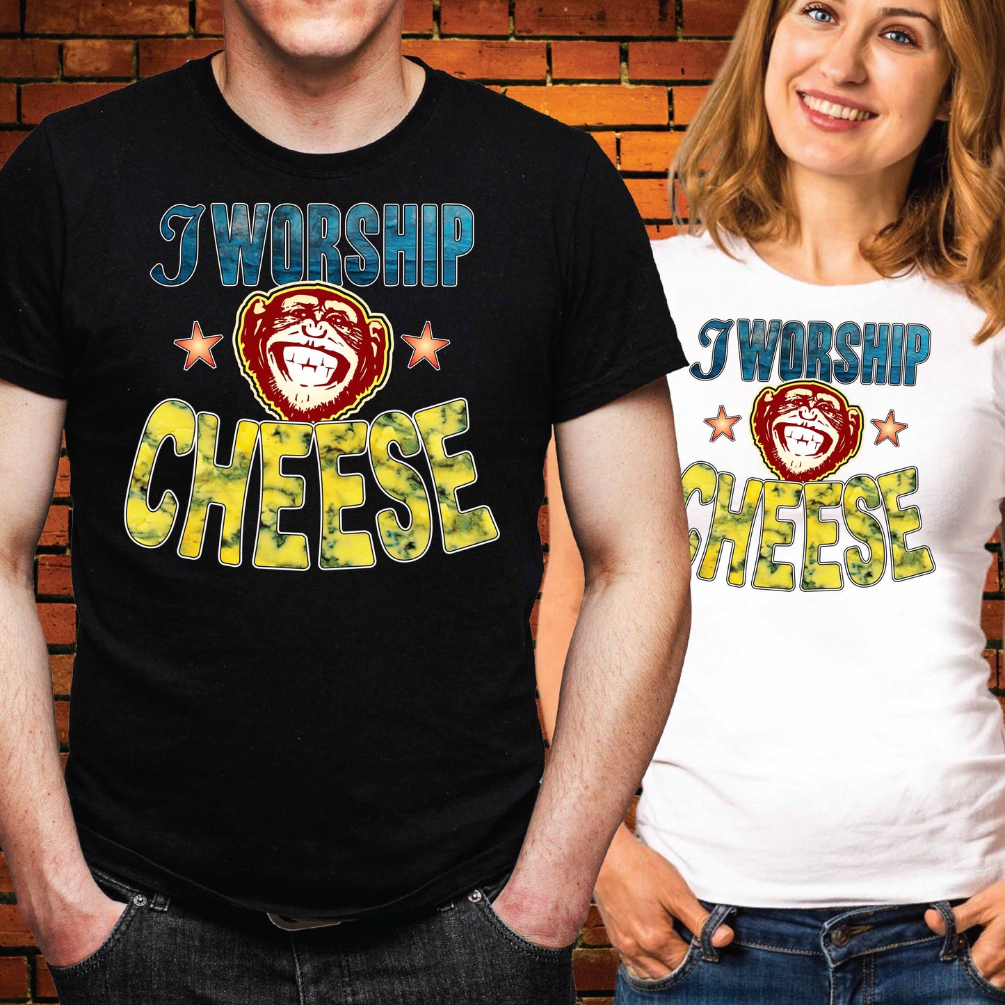 Worship Cheese Funny Slogan Cotton T-Shirt