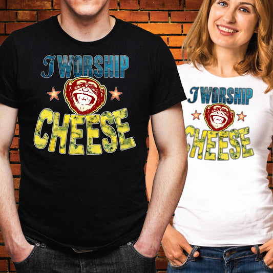 Worship Cheese Funny Slogan Cotton T-Shirt