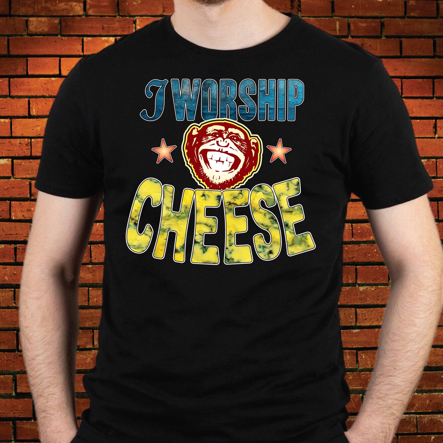 Worship Cheese Funny Slogan Cotton T-Shirt