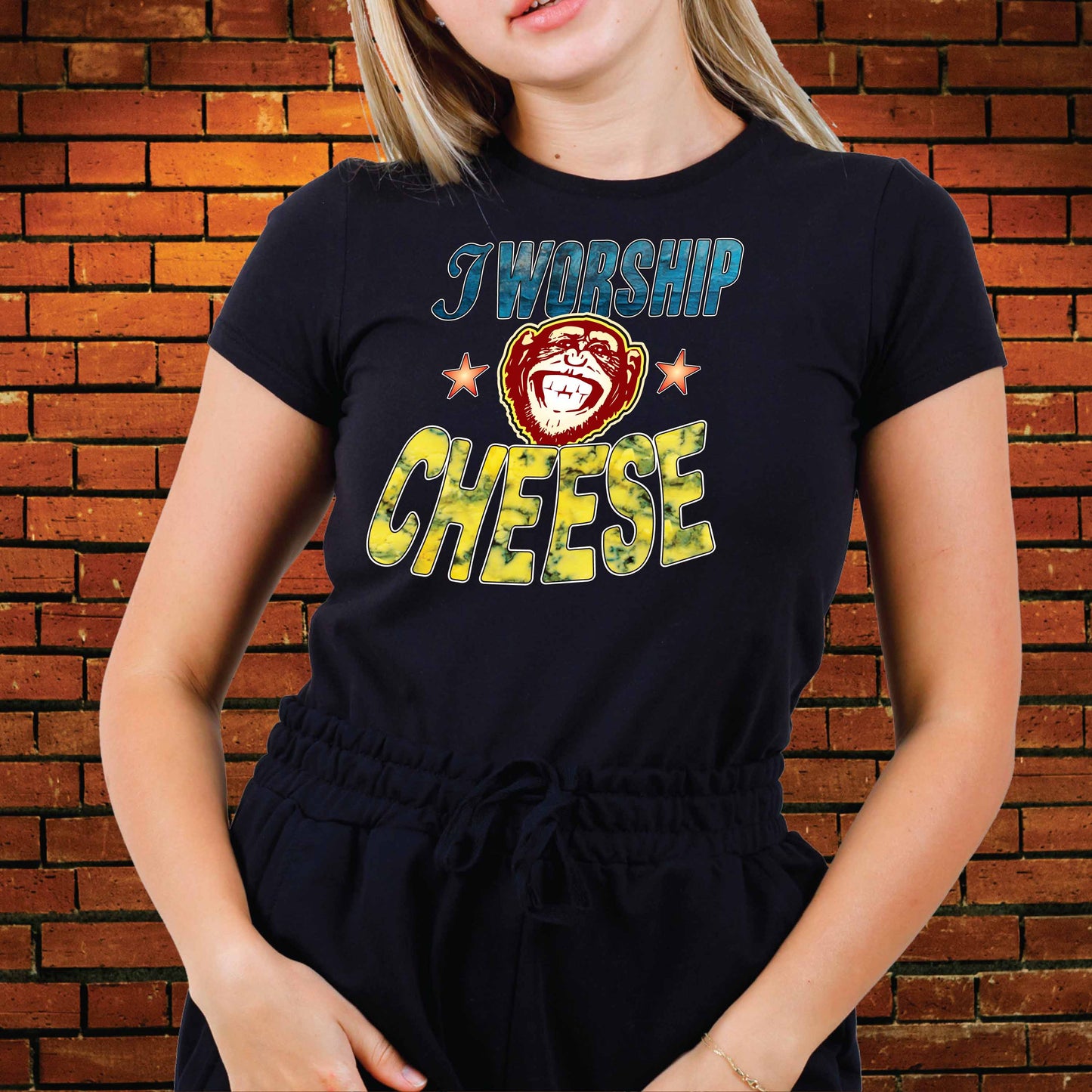 Worship Cheese Funny Slogan Cotton T-Shirt