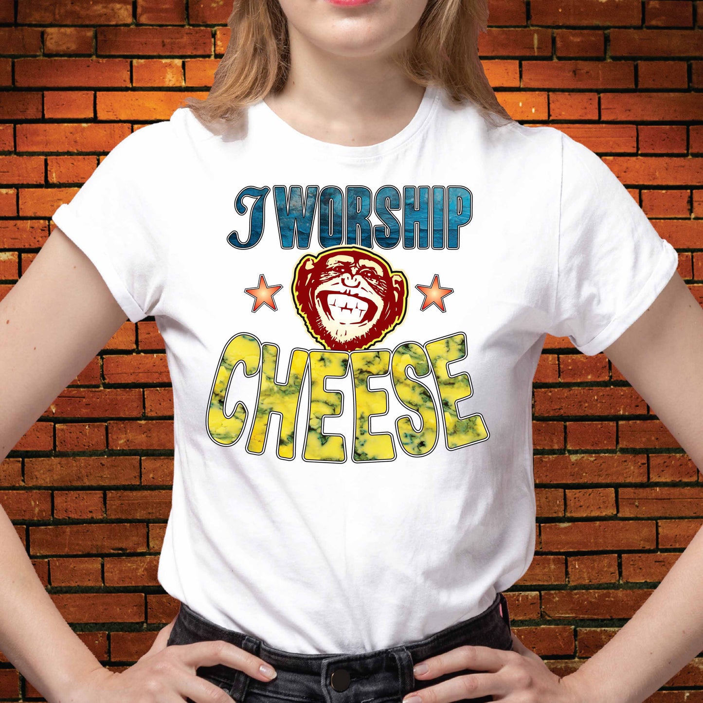 Worship Cheese Funny Slogan Cotton T-Shirt