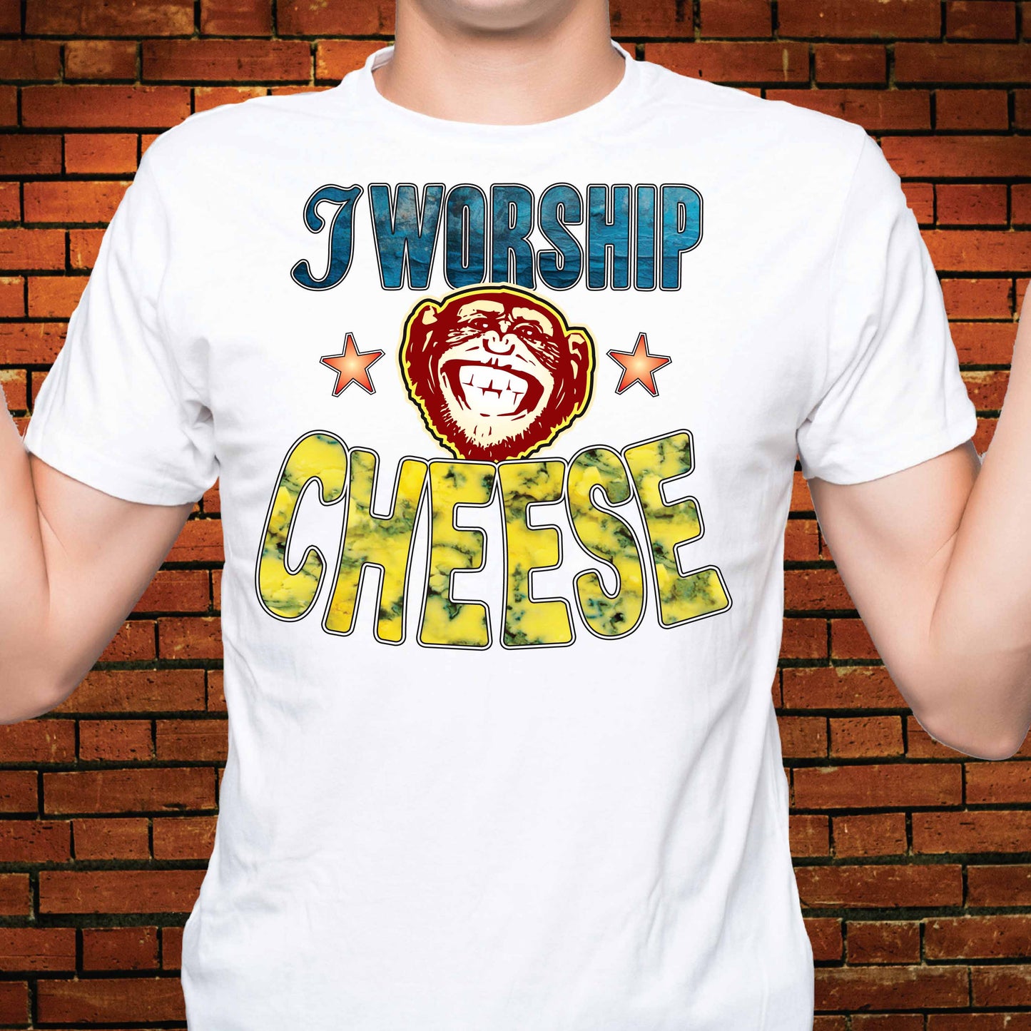 Worship Cheese Funny Slogan Cotton T-Shirt