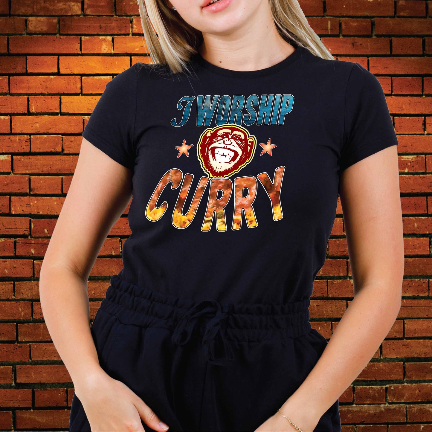 Worship Curry Funny Slogan Cotton T-Shirt