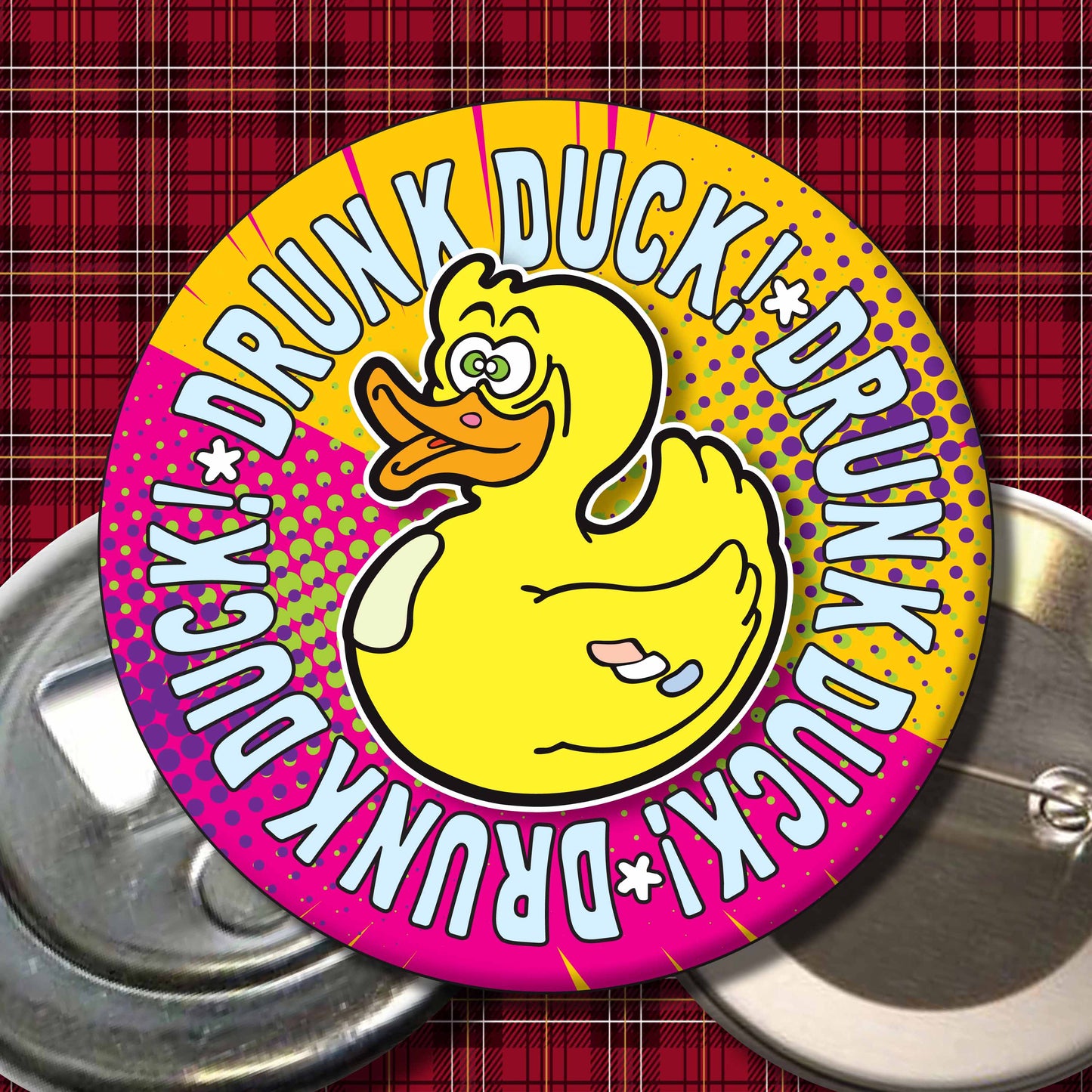 Drunk Duck! Metal Pin Badge + Bottle Opener