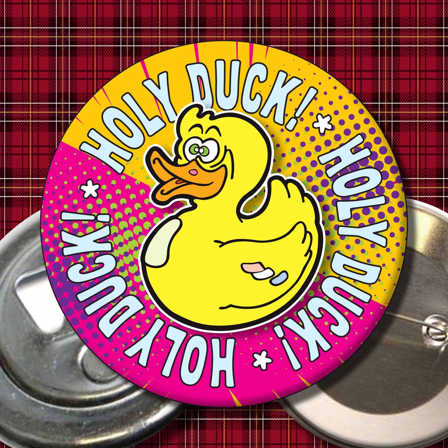 Holy Duck! Metal Pin Badge + Bottle Opener