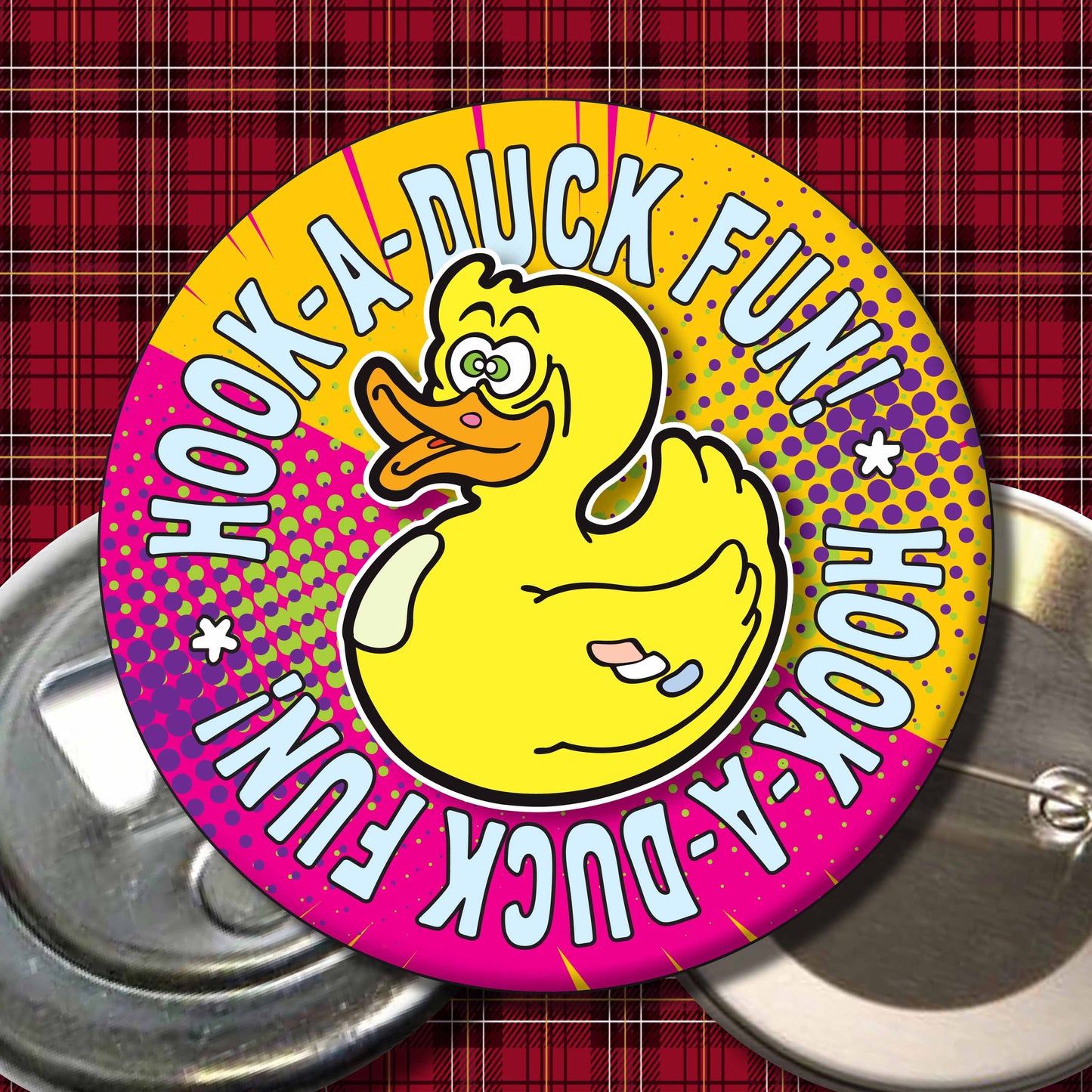 Hook-A-Duck Fun! Metal Pin Badge + Bottle Opener
