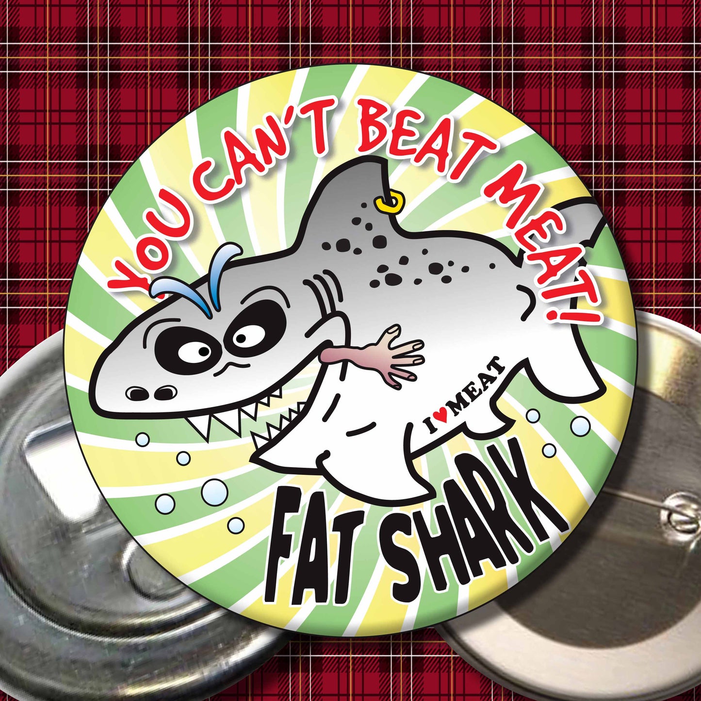 You Can't Beat Meat - Fat Shark Metal Pin Badge + Bottle Opener