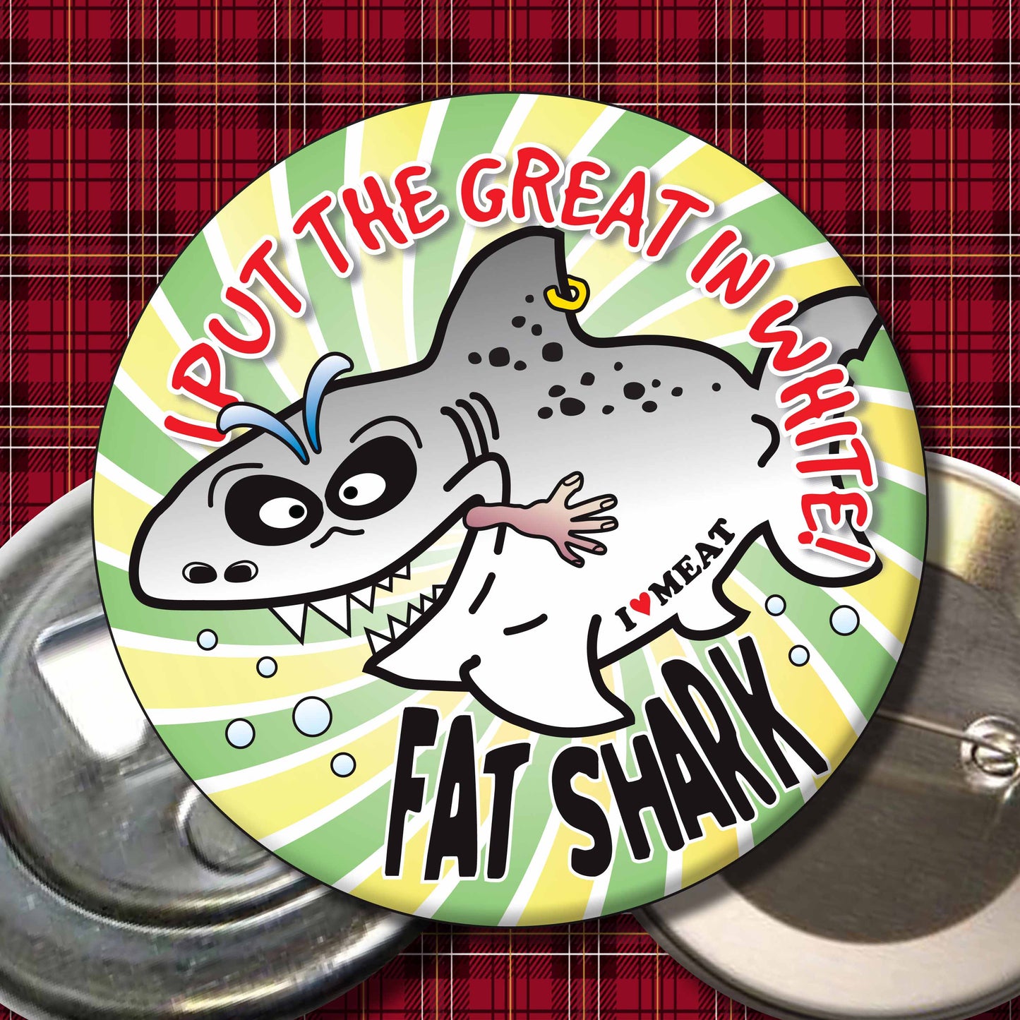 The Great In White! - Fat Shark Metal Pin Badge + Bottle Opener