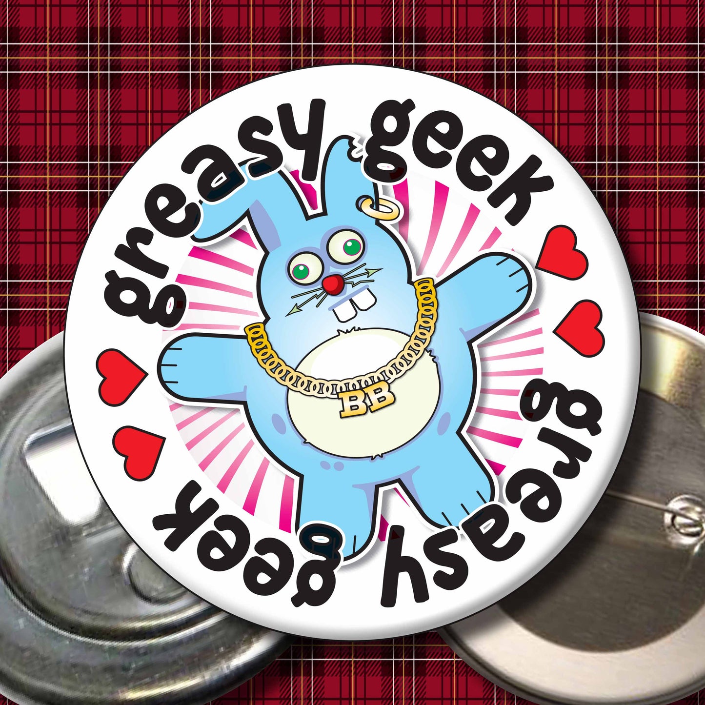 You Greasy Geek - Brutal Bunny Art Print + Greetings Card + Pin Badge