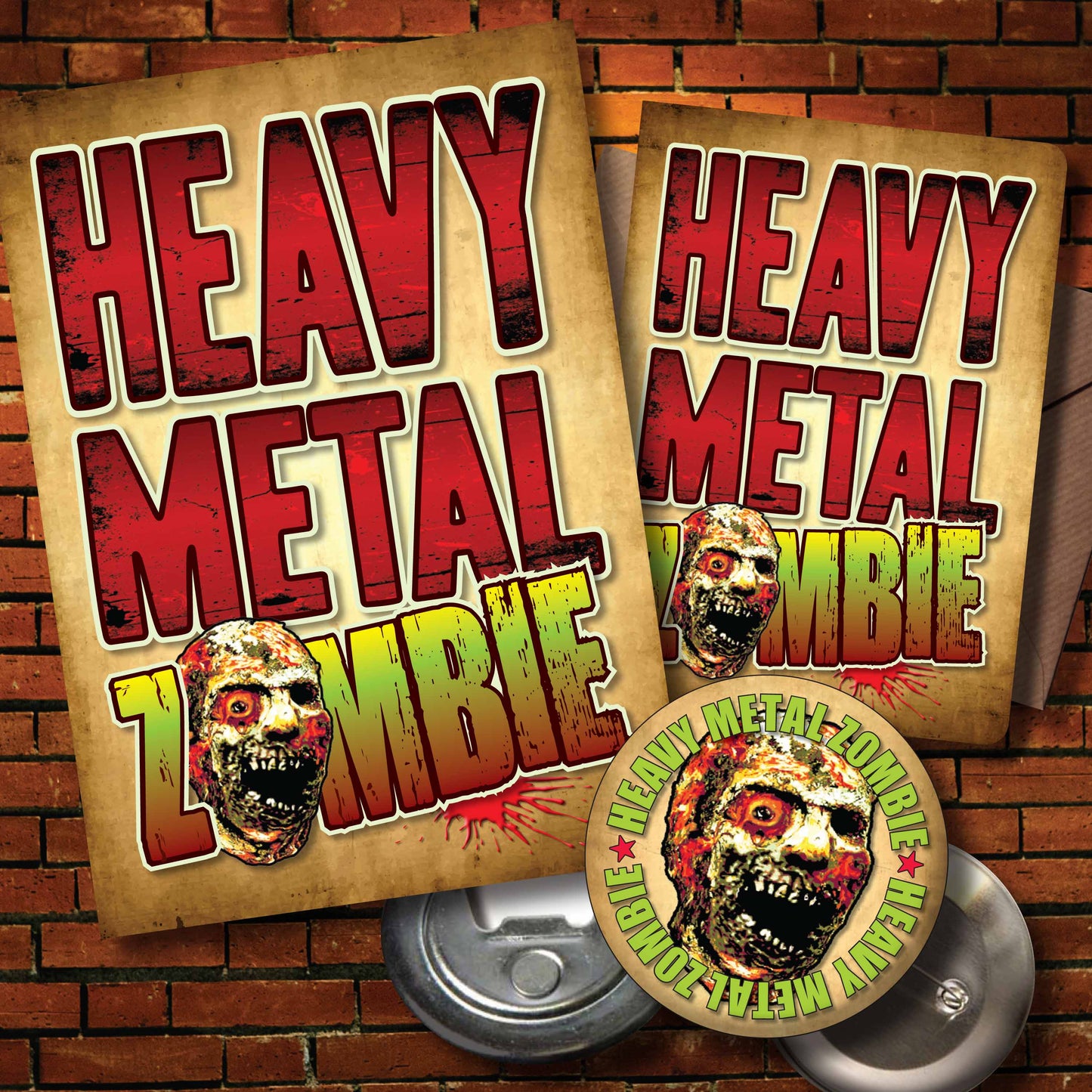 Heavy Metal Rock Zombie - Art Print + Birthday Card + Metal Pin Badge