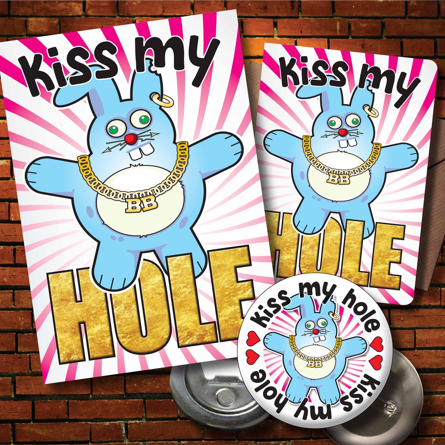 Kiss My Hole - Brutal Bunny Art Print + Greetings Card + Pin Badge