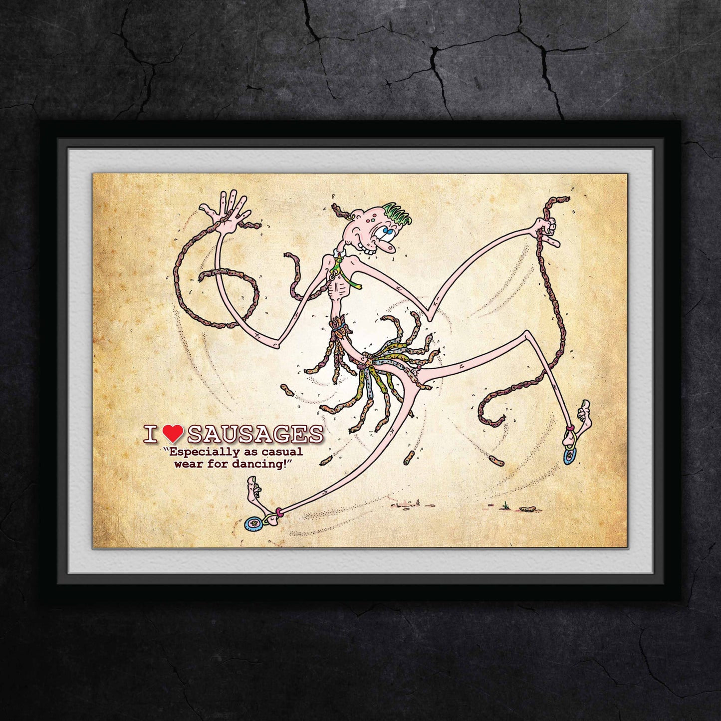 I Love Sausages Cartoon Art Print