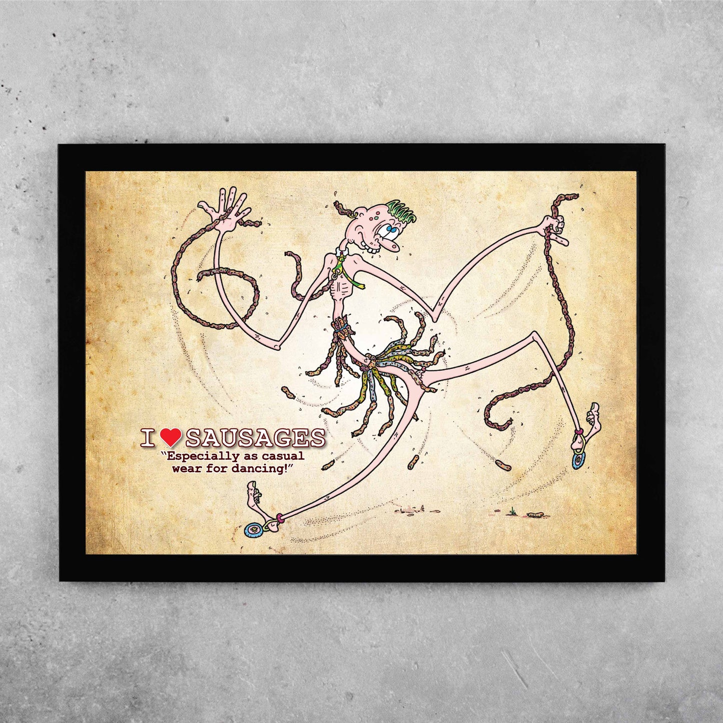 I Love Sausages Cartoon Art Print