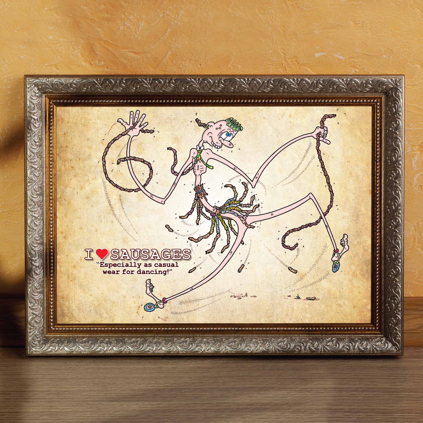 I Love Sausages Cartoon Art Print