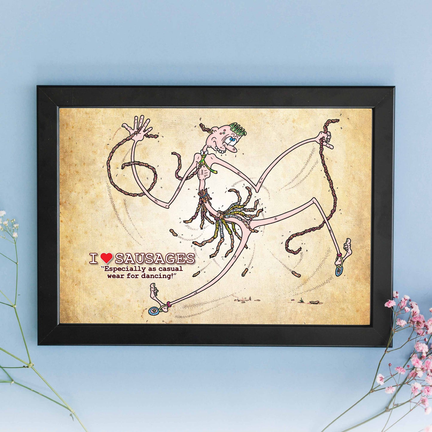 I Love Sausages Cartoon Art Print