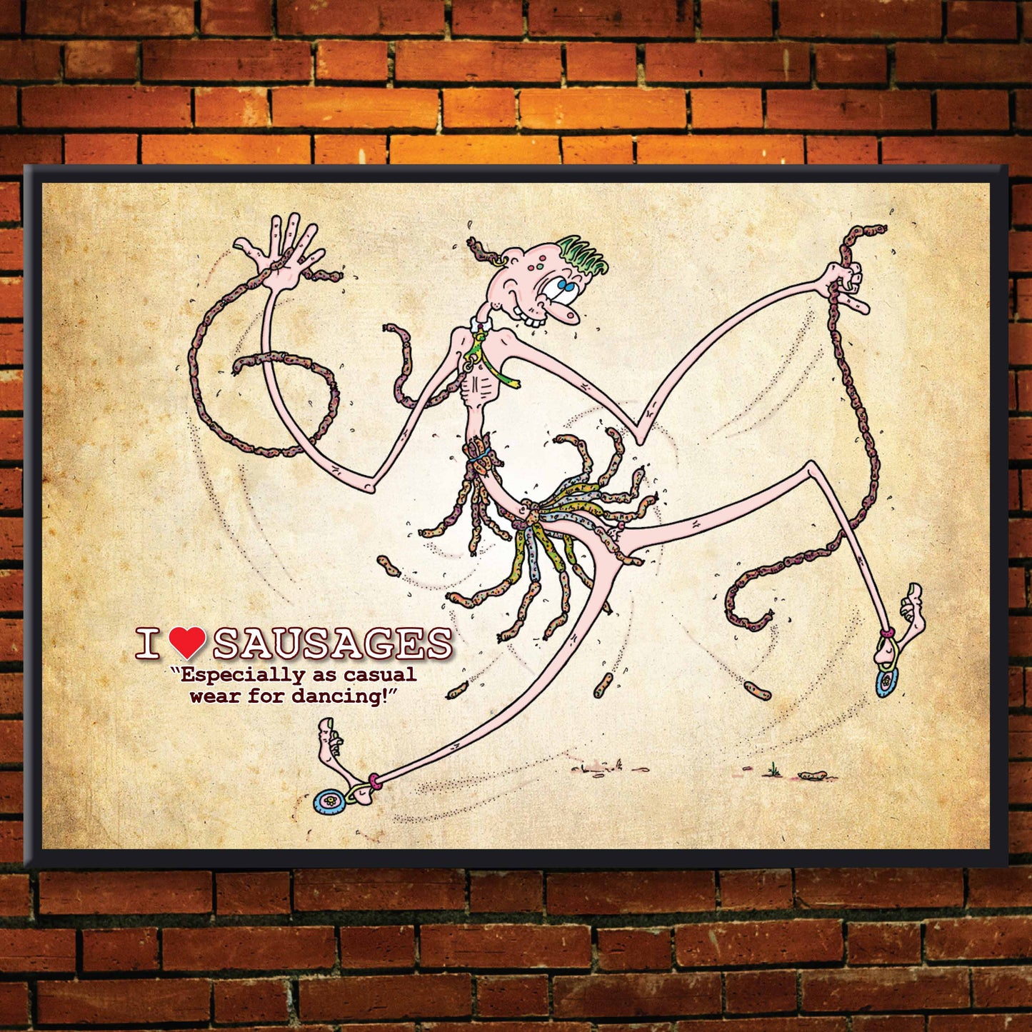 I Love Sausages Cartoon Art Print