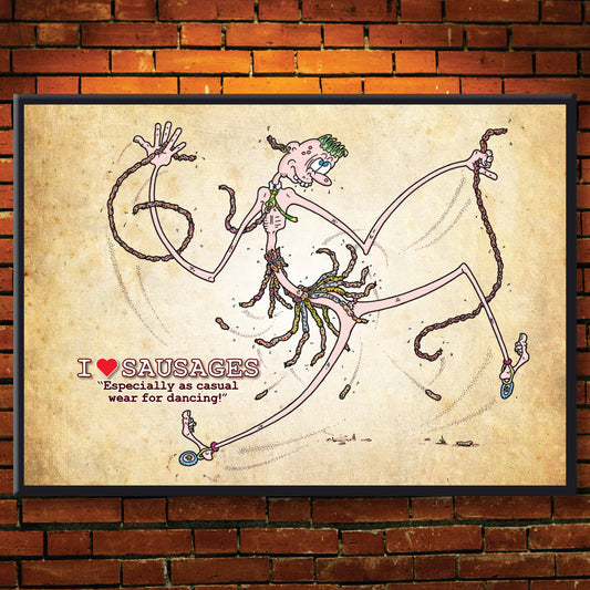 I Love Sausages Cartoon Art Print