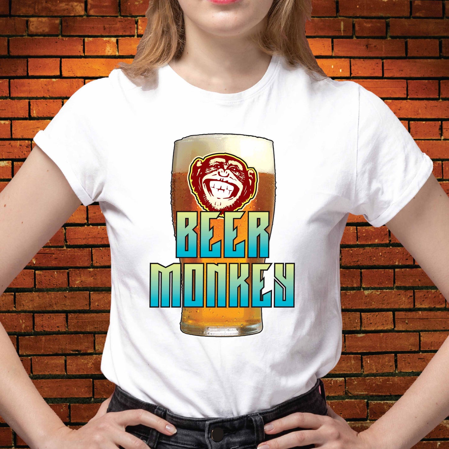 Beer Monkey Funny Slogan T-Shirt