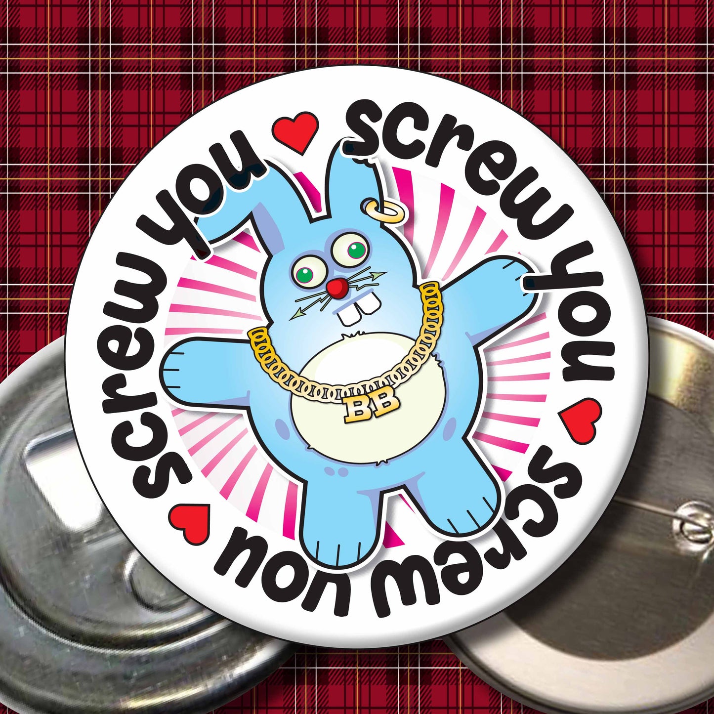 Screw You Nerd - Brutal Bunny Art Print + Greetings Card + Pin Badge