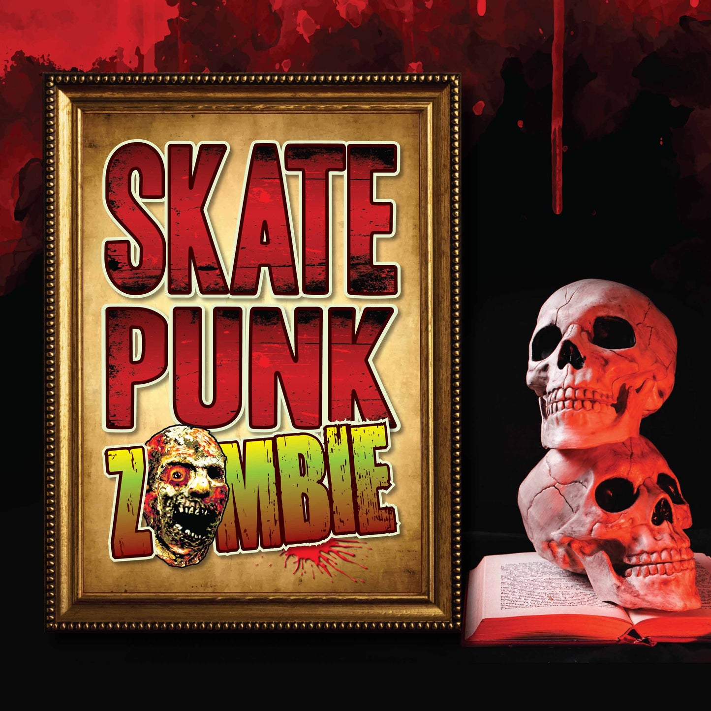 Skate Punk Rock Zombie - Art Print + Birthday Card + Metal Pin Badge