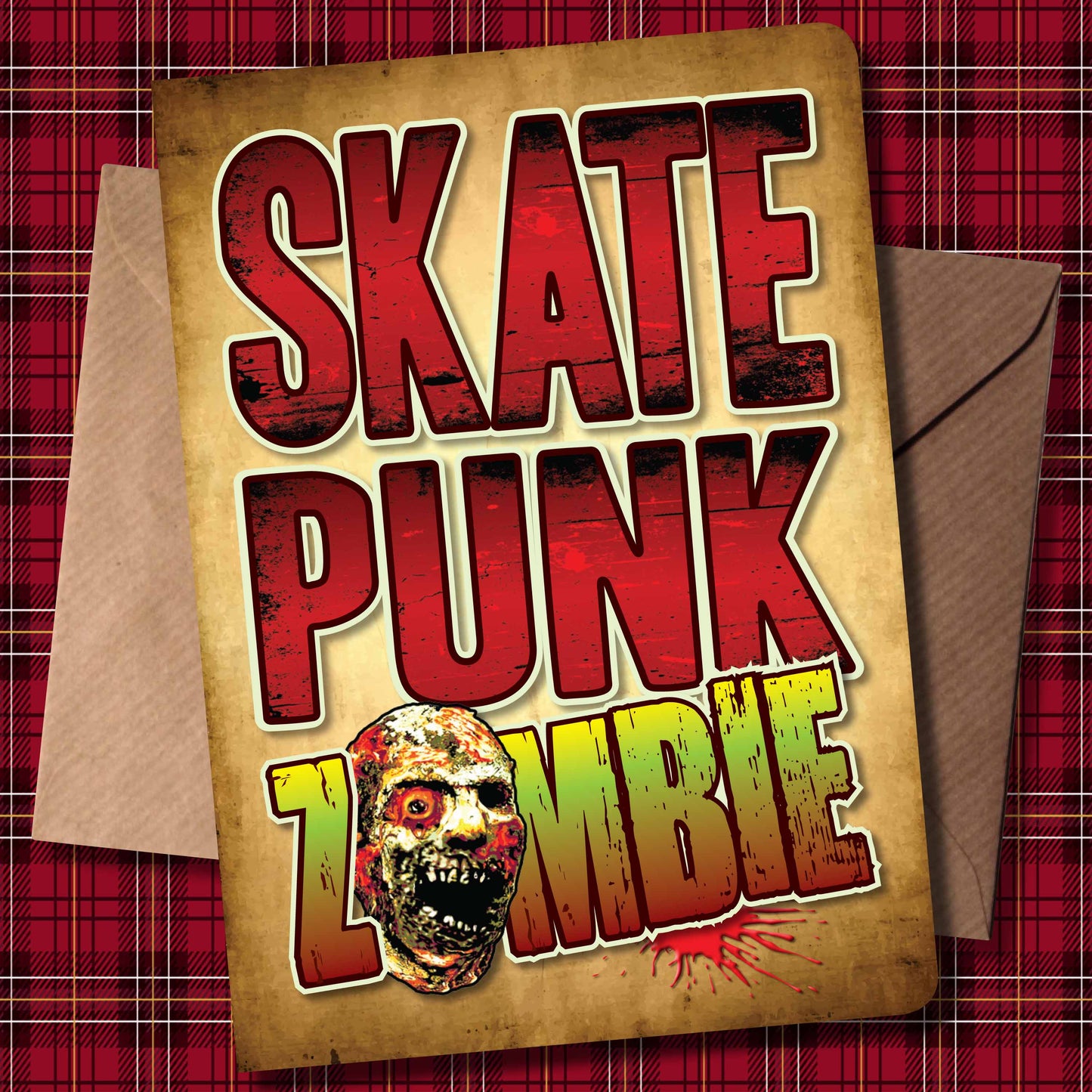 Skate Punk Rock Zombie - Art Print + Birthday Card + Metal Pin Badge