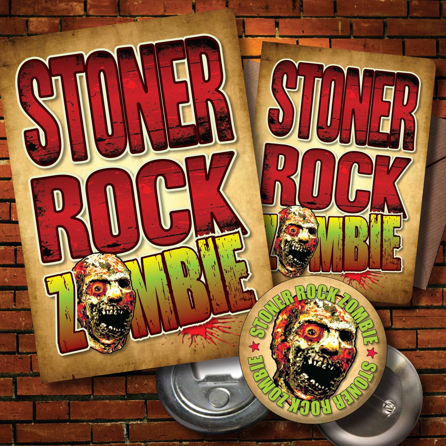 Stoner Rock Zombie - Art Print + Birthday Card + Metal Pin Badge