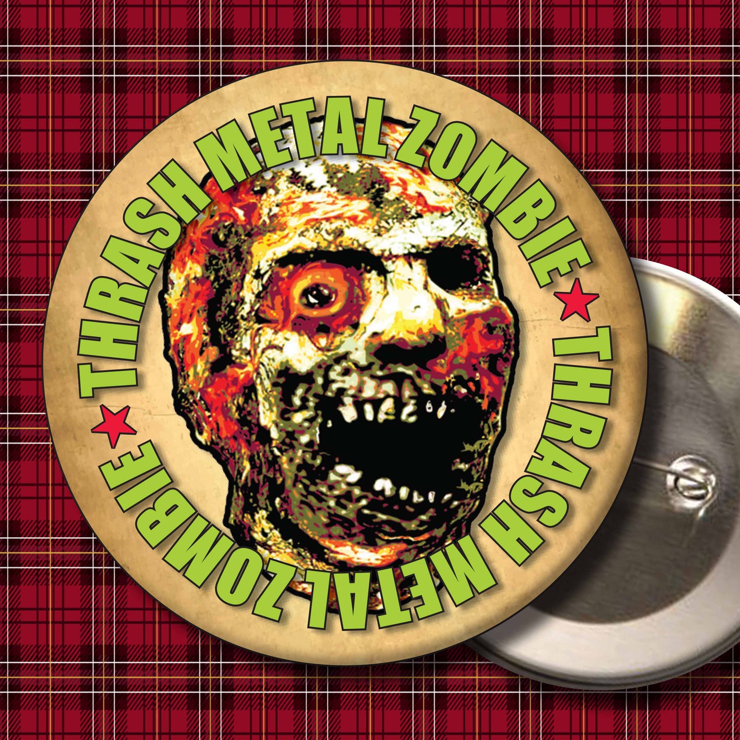 Thrash Metal Rock Zombie - Art Print + Birthday Card + Metal Pin Badge