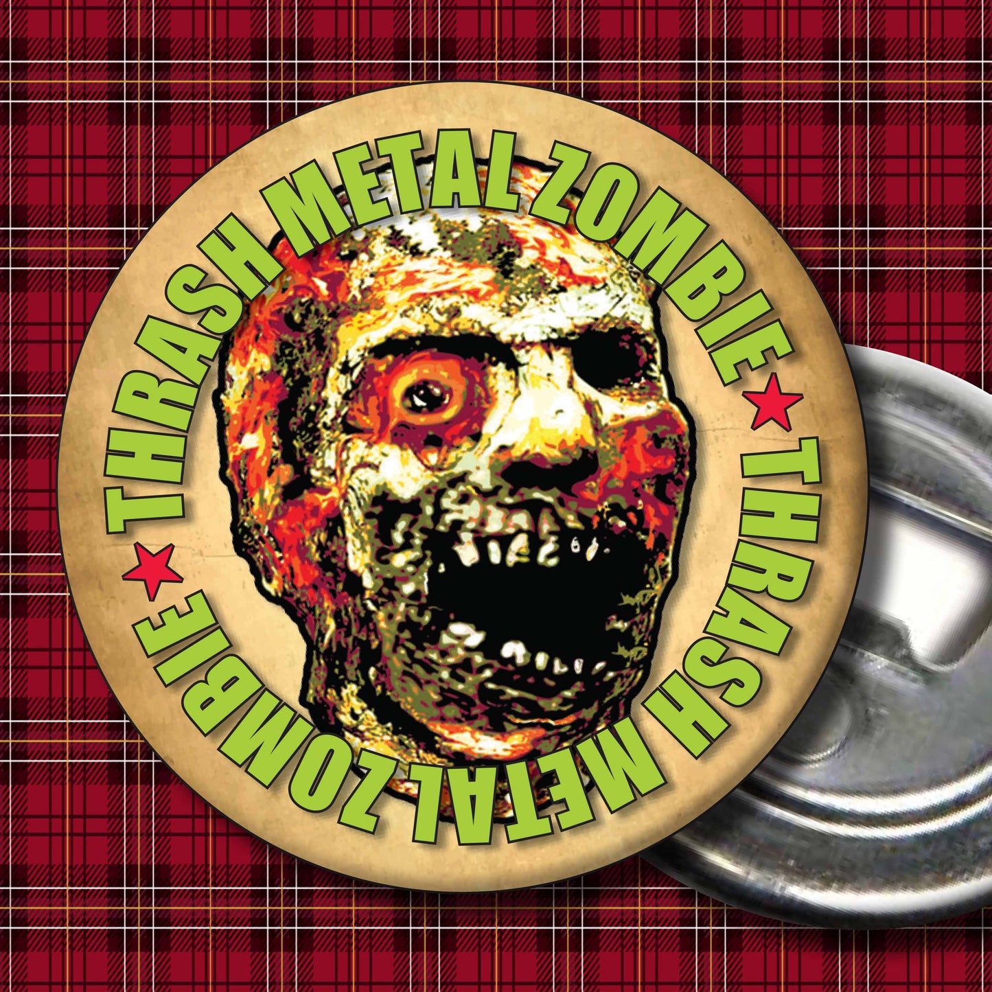 Thrash Metal Rock Zombie - Art Print + Birthday Card + Metal Pin Badge