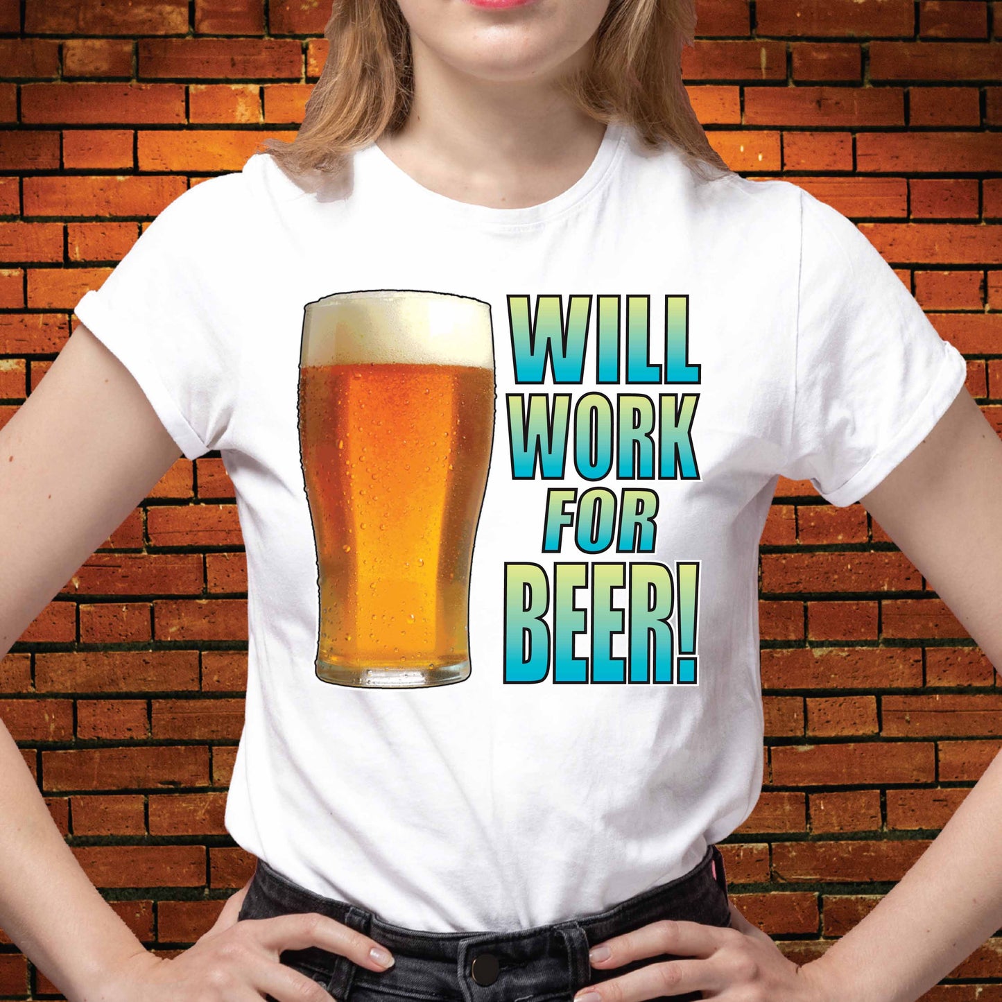 Work For Beer Funny Slogan Cotton T-Shirt