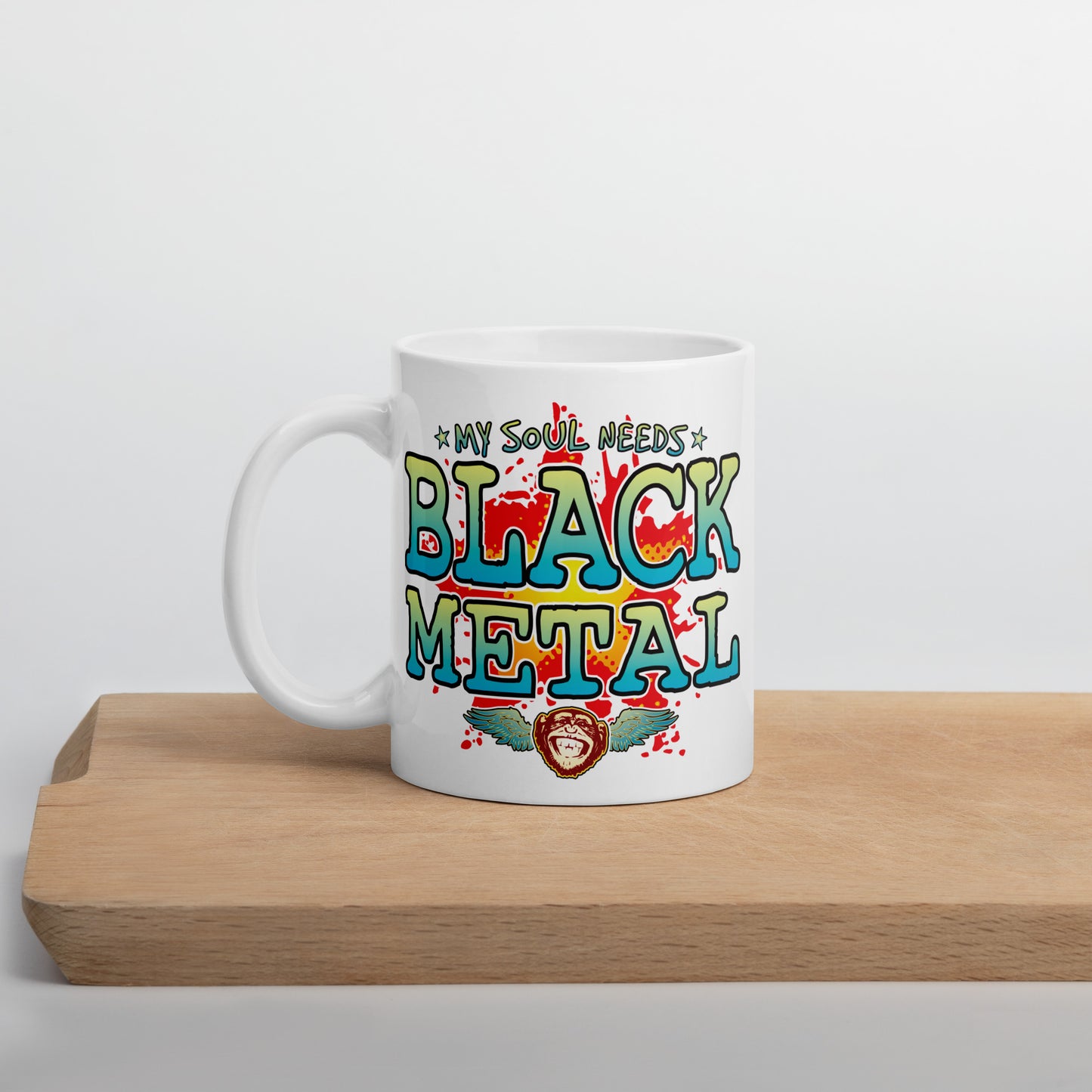 Black Metal 11oz White Ceramic Soul Mug