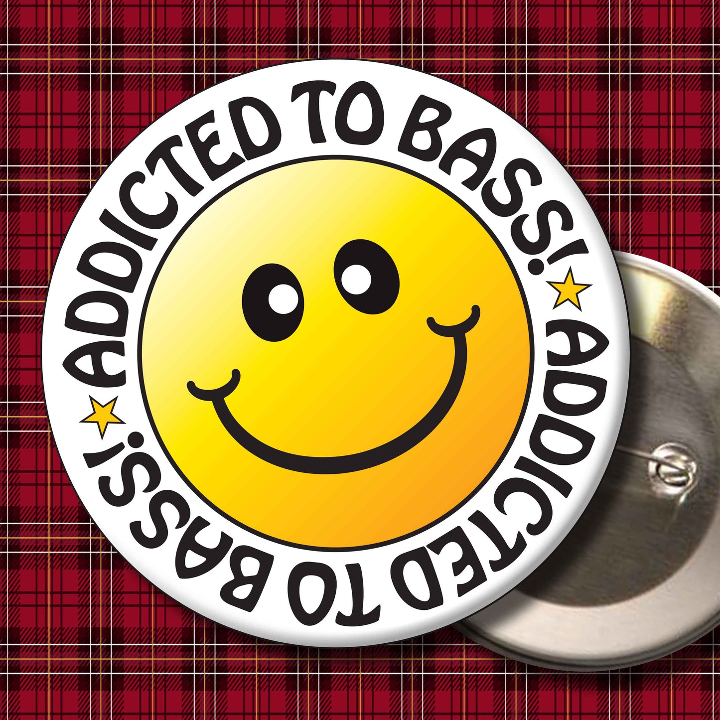 Addicted To Bass! Smiley Badge + Bottle Opener