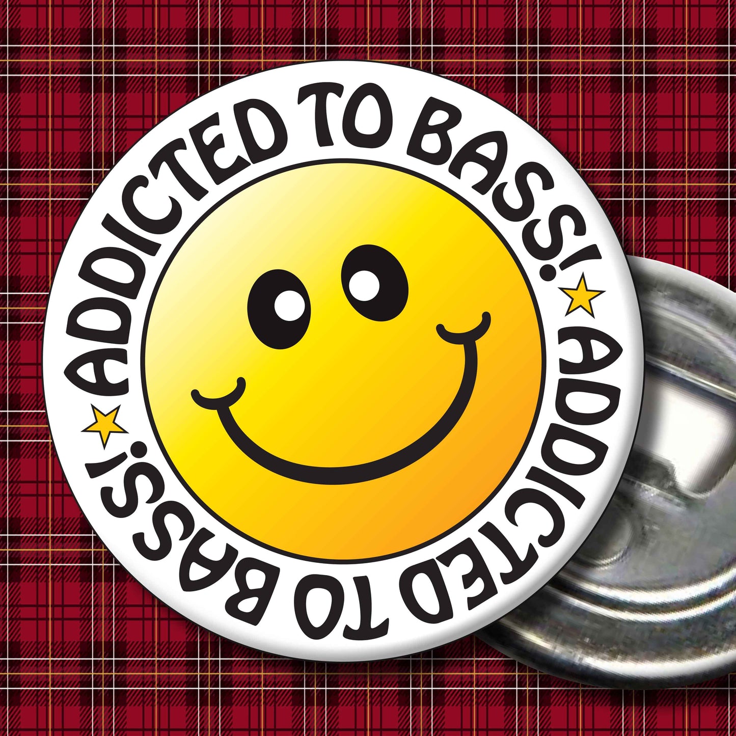 Addicted To Bass! Smiley Badge + Bottle Opener