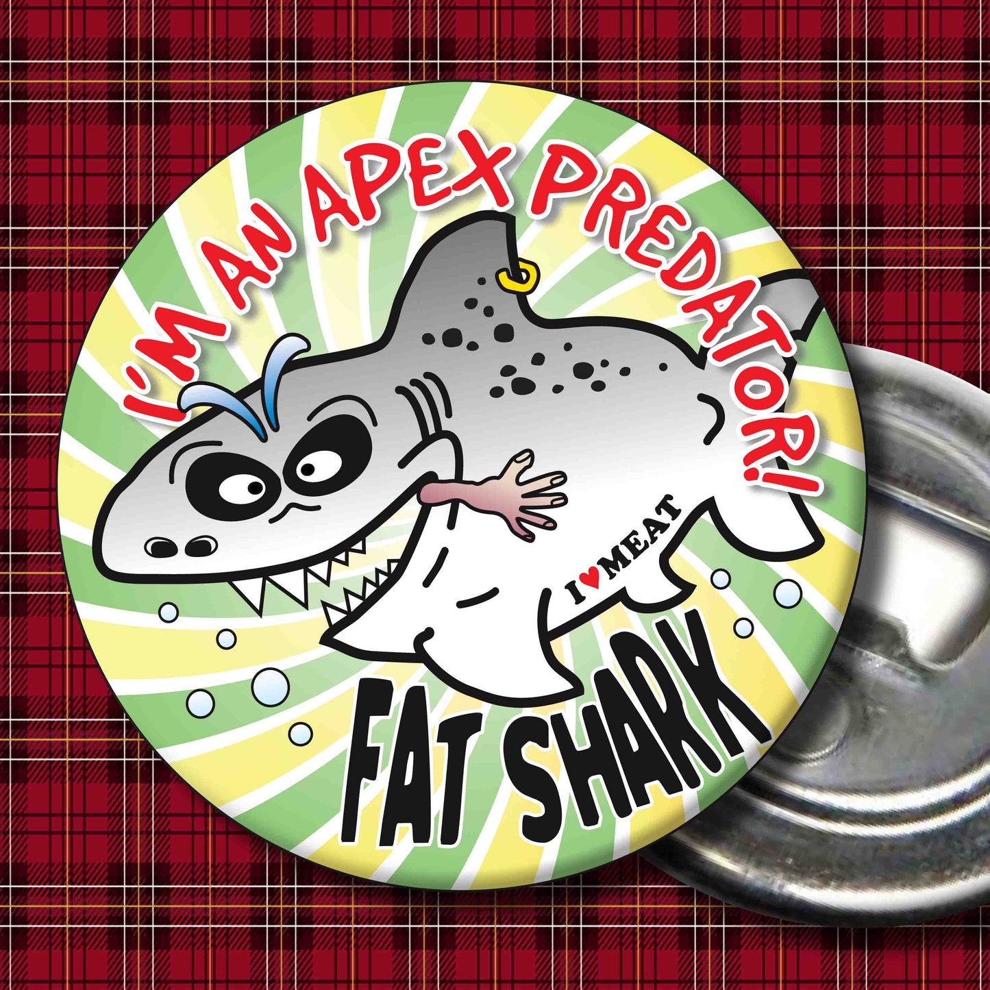 Apex Predator! - Fat Shark Metal Pin Badge + Bottle Opener