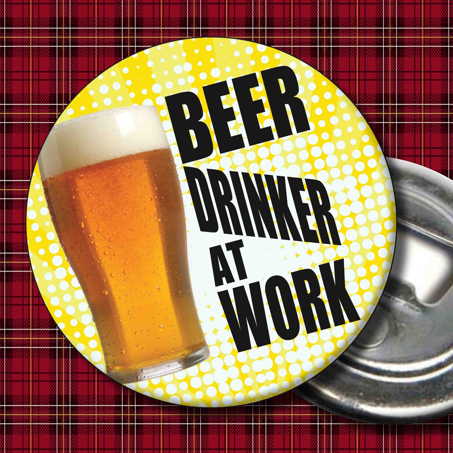 Beer Drinker At Work Art Print + Badge + Bottle Opener + Birthday Card