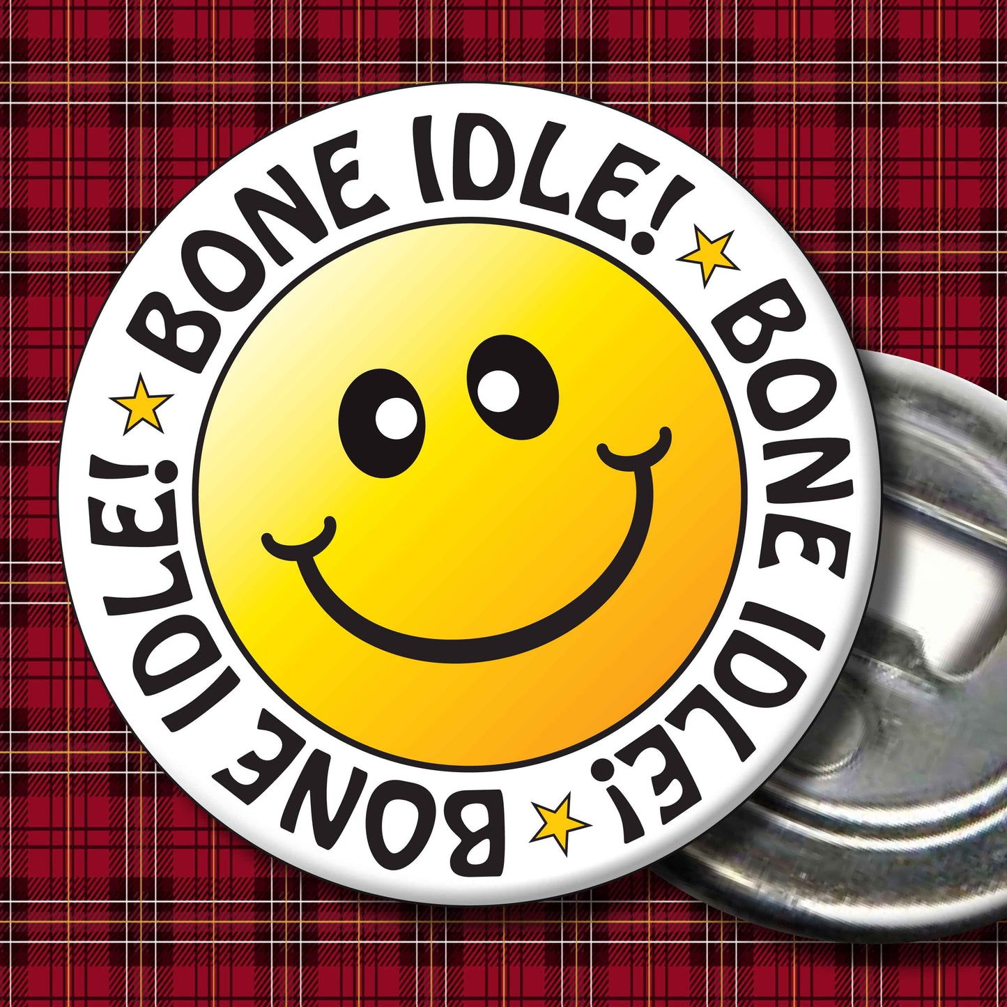Bone Idle! Smiley Badge + Bottle Opener