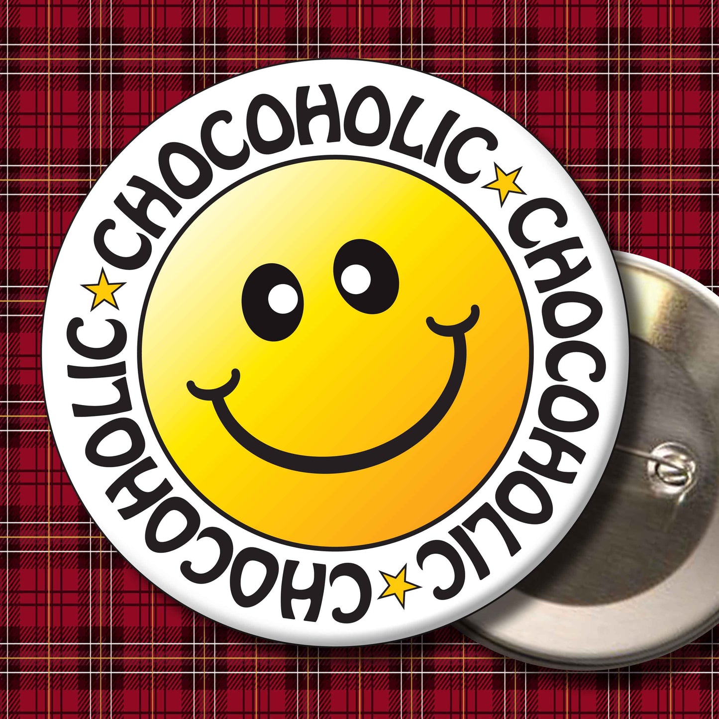 Chocoholic Smiley Badge + Bottle Opener