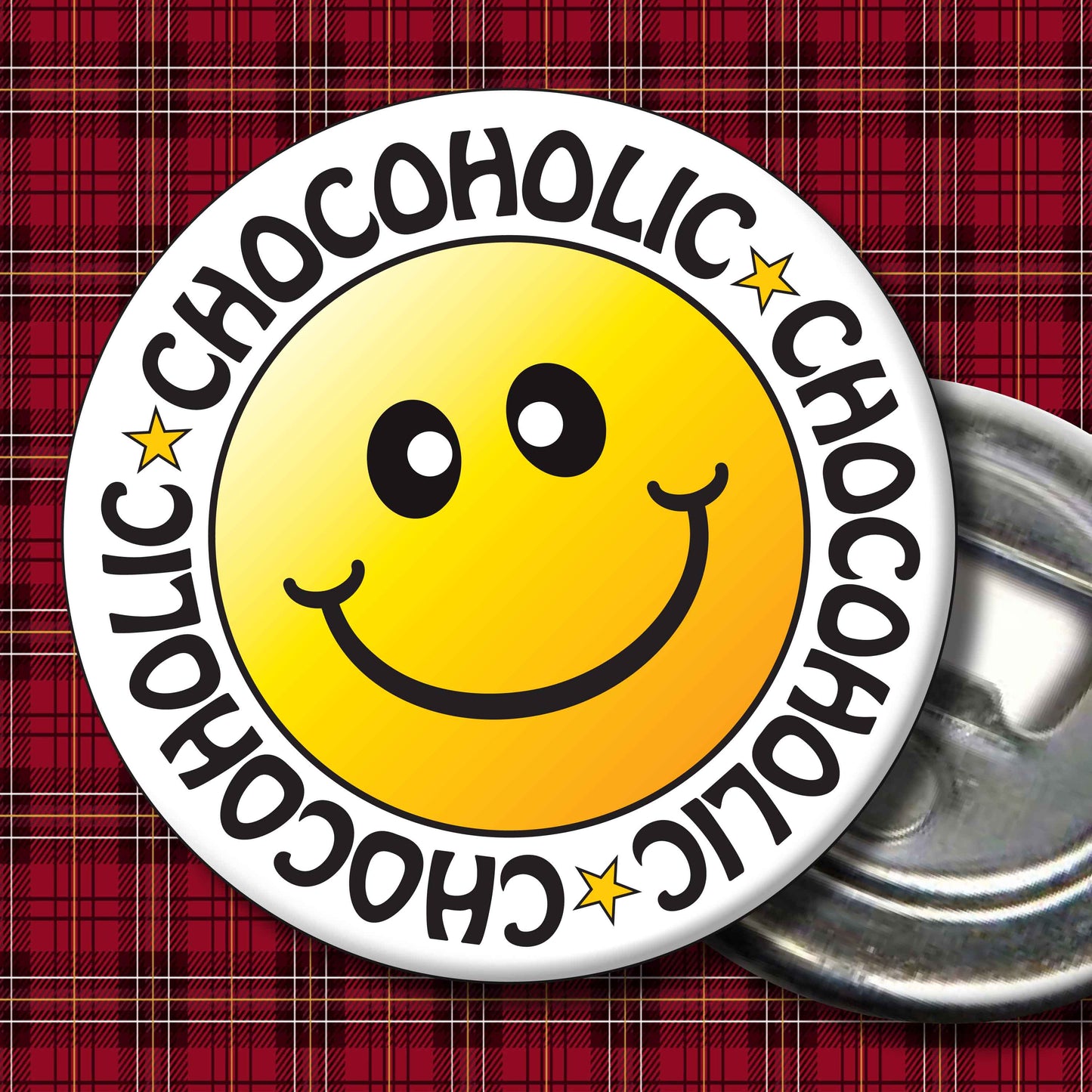 Chocoholic Smiley Badge + Bottle Opener