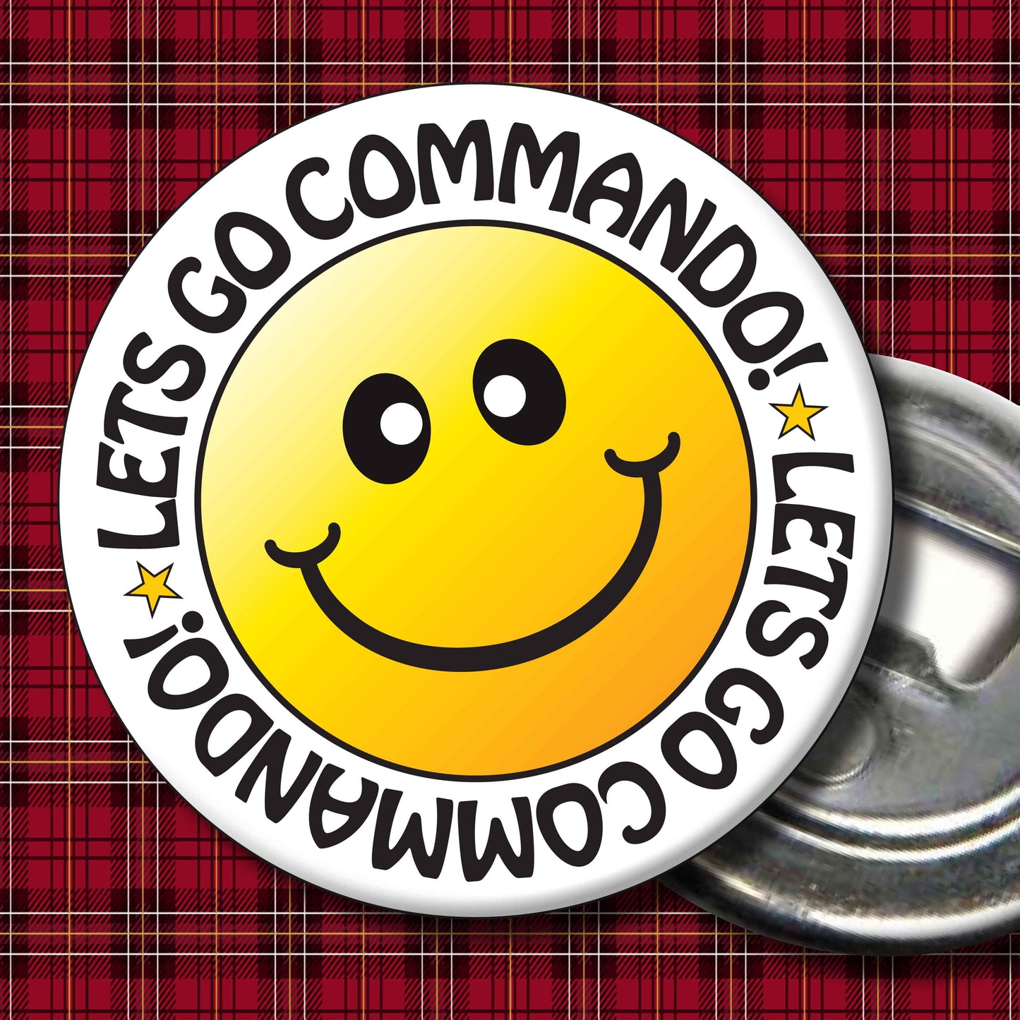 Lets Go Commando! Smiley Badge + Bottle Opener