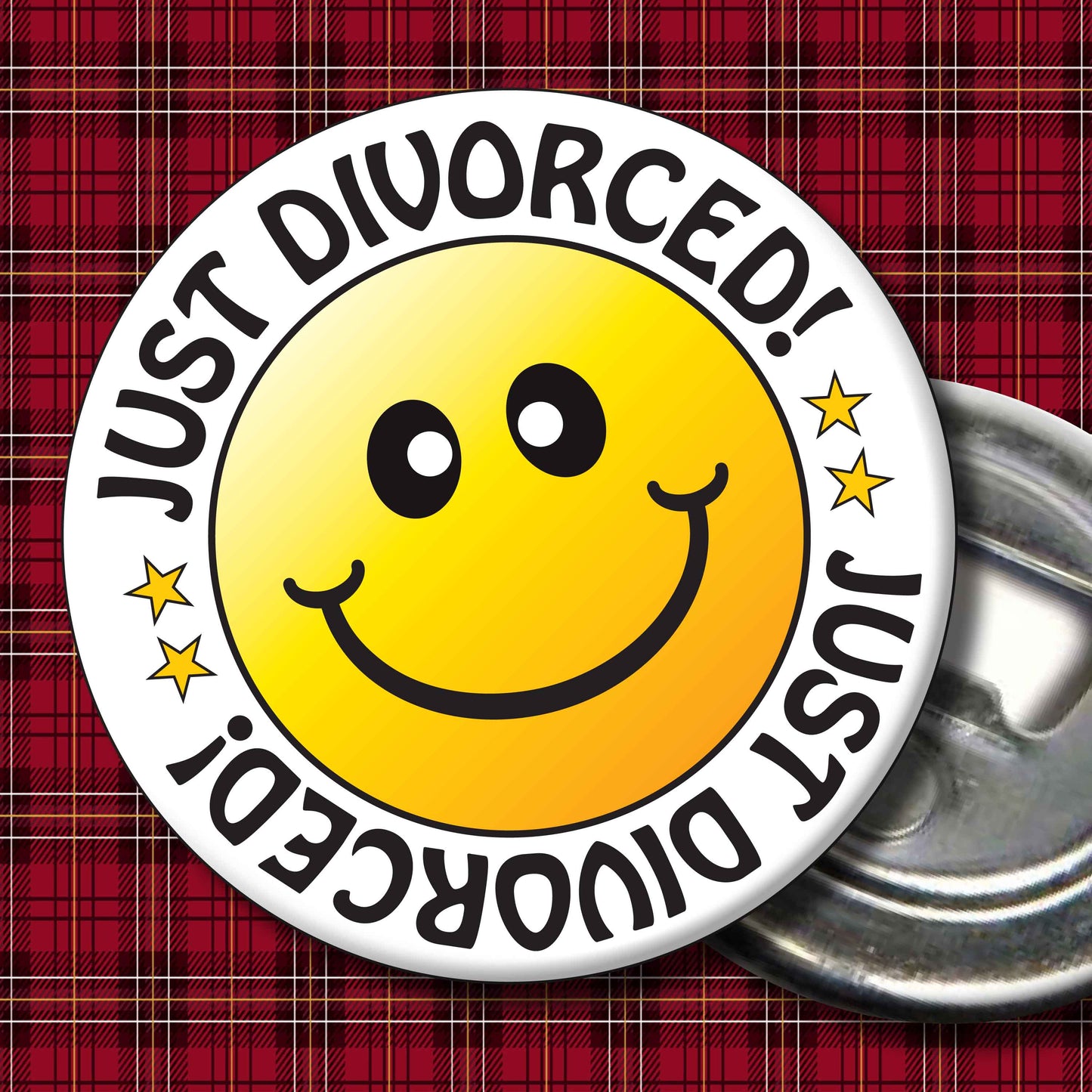 Just Divorced! Smiley Badge + Bottle Opener