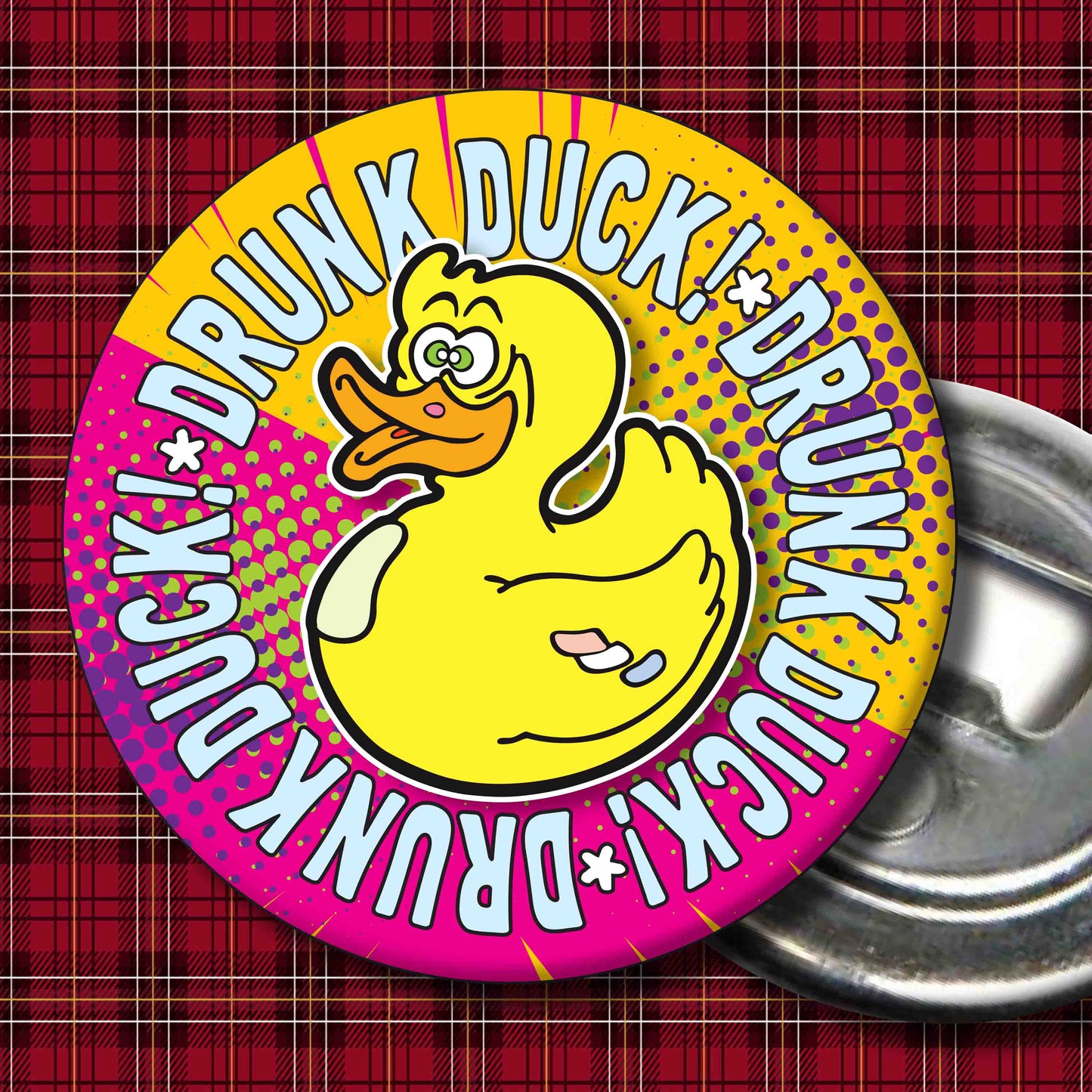 Drunk Duck! Metal Pin Badge + Bottle Opener