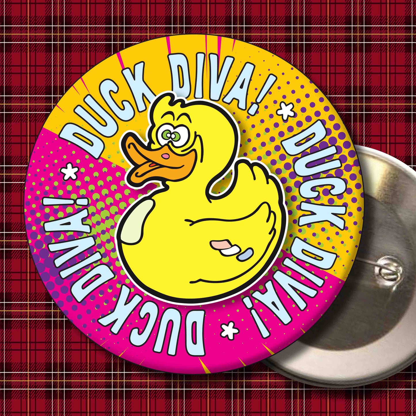 Duck Diva! Metal Pin Badge + Bottle Opener