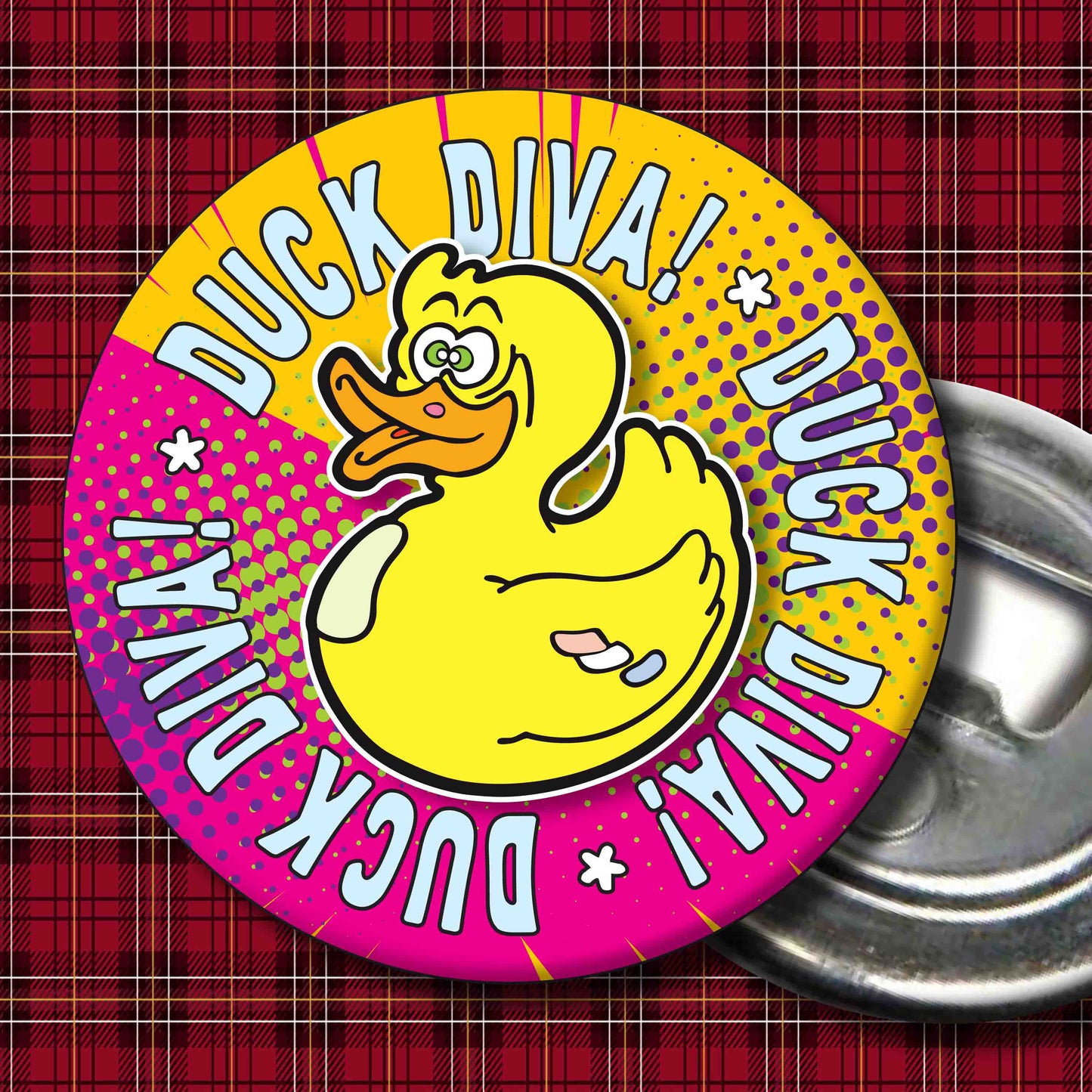 Duck Diva! Metal Pin Badge + Bottle Opener