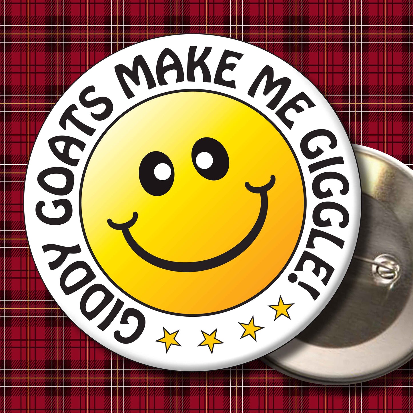 Giddy Goats Make Me Giggle! Smiley Badge + Bottle Opener