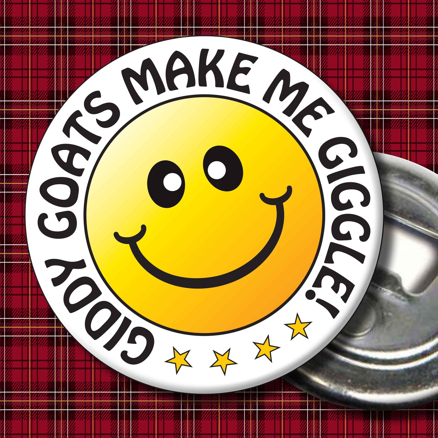 Giddy Goats Make Me Giggle! Smiley Badge + Bottle Opener