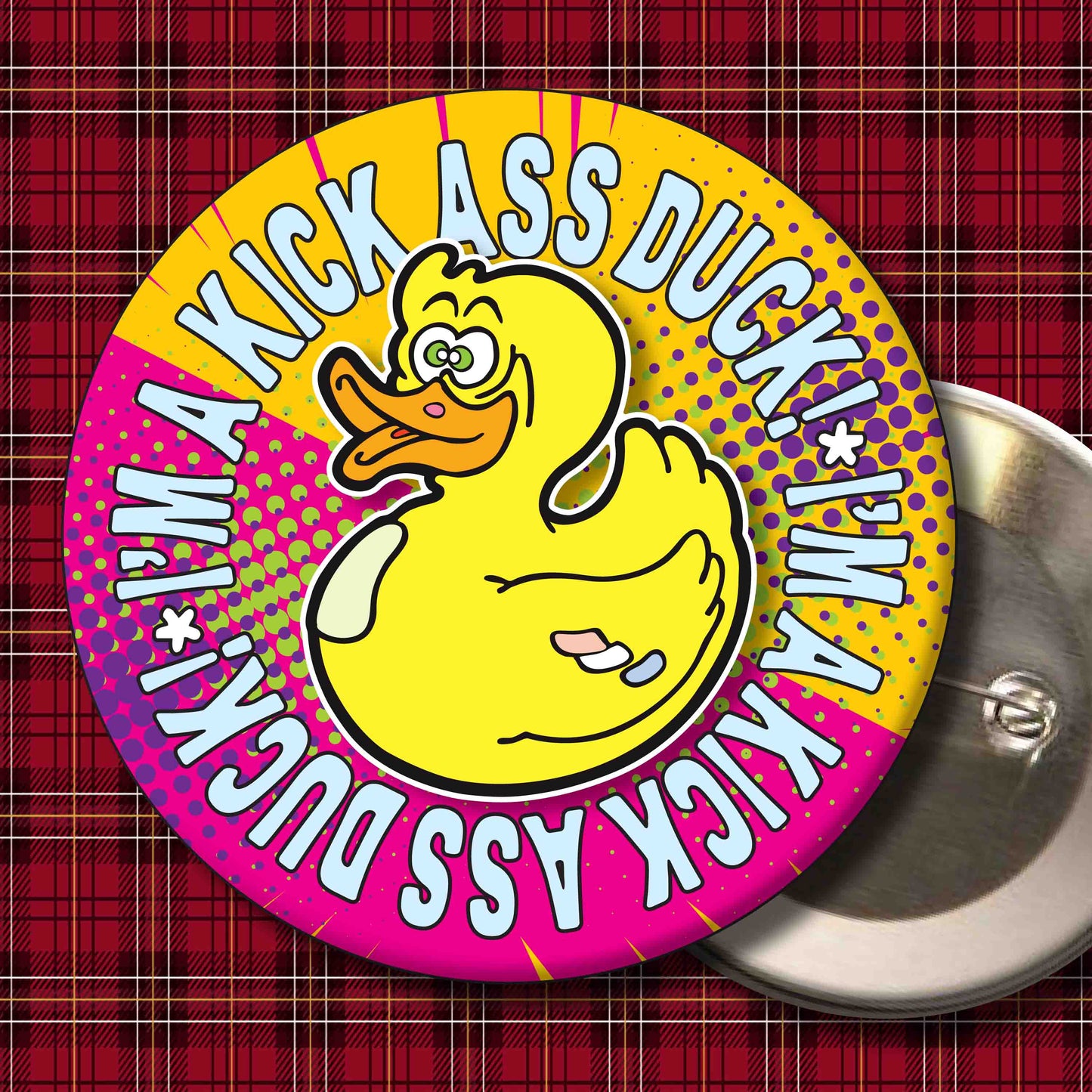 Kick Ass Duck! Metal Pin Badge + Bottle Opener